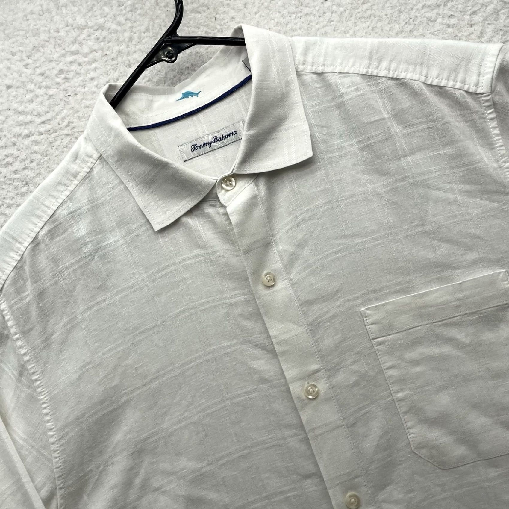 Tommy Bahama Tommy Bahama Shirt Mens XL White Grid Check Linen Blend Resort Relax Casual Dad Shirt Size US XL / EU 56 / 4 - 2 Thumbnail