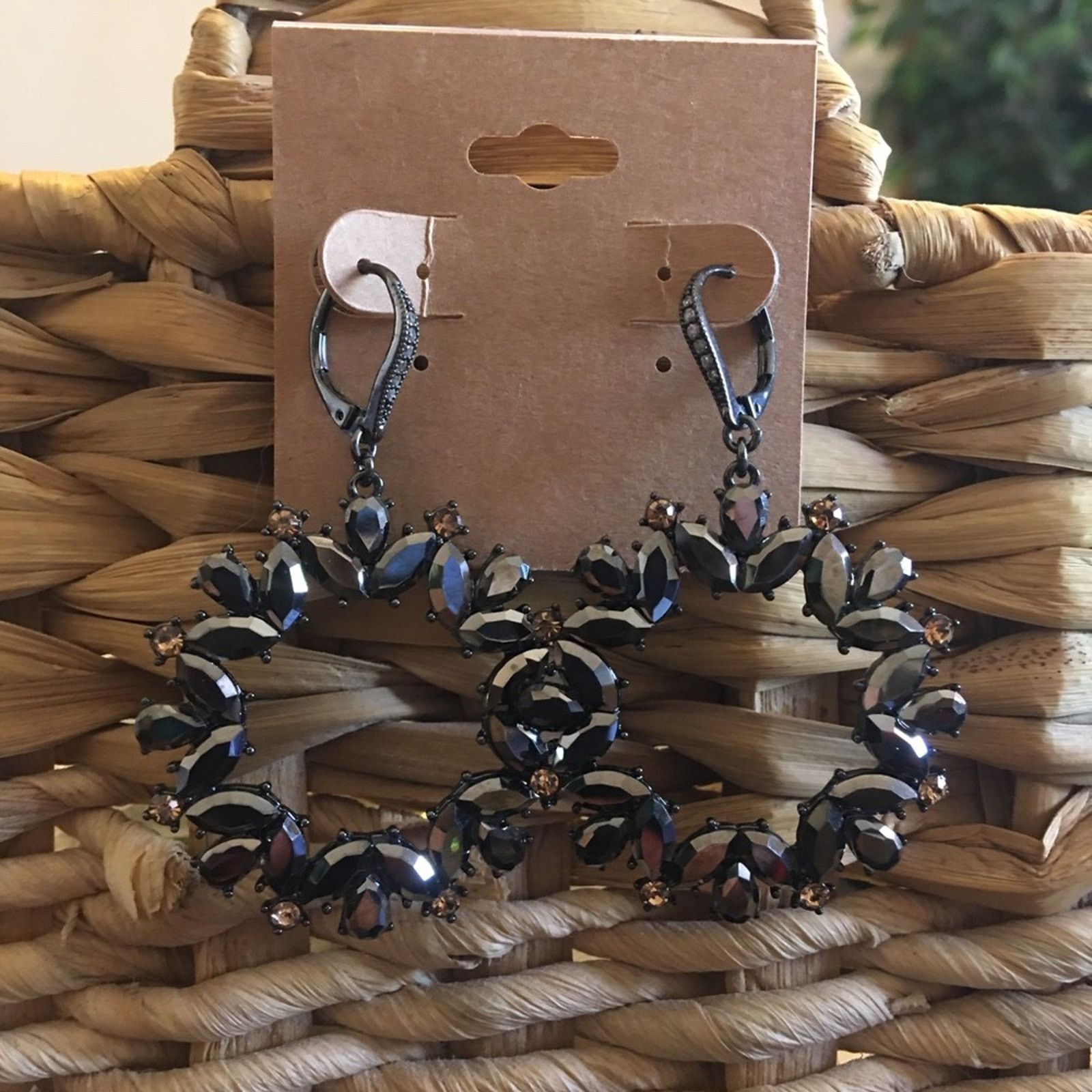 Jewelry French hook black chrome elegant dangle earrings Size ONE SIZE - 1 Thumbnail