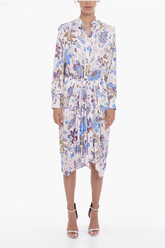 image of Isabel Marant Okleya Pleated Dress With Floral Motif, Women's (Size XS)