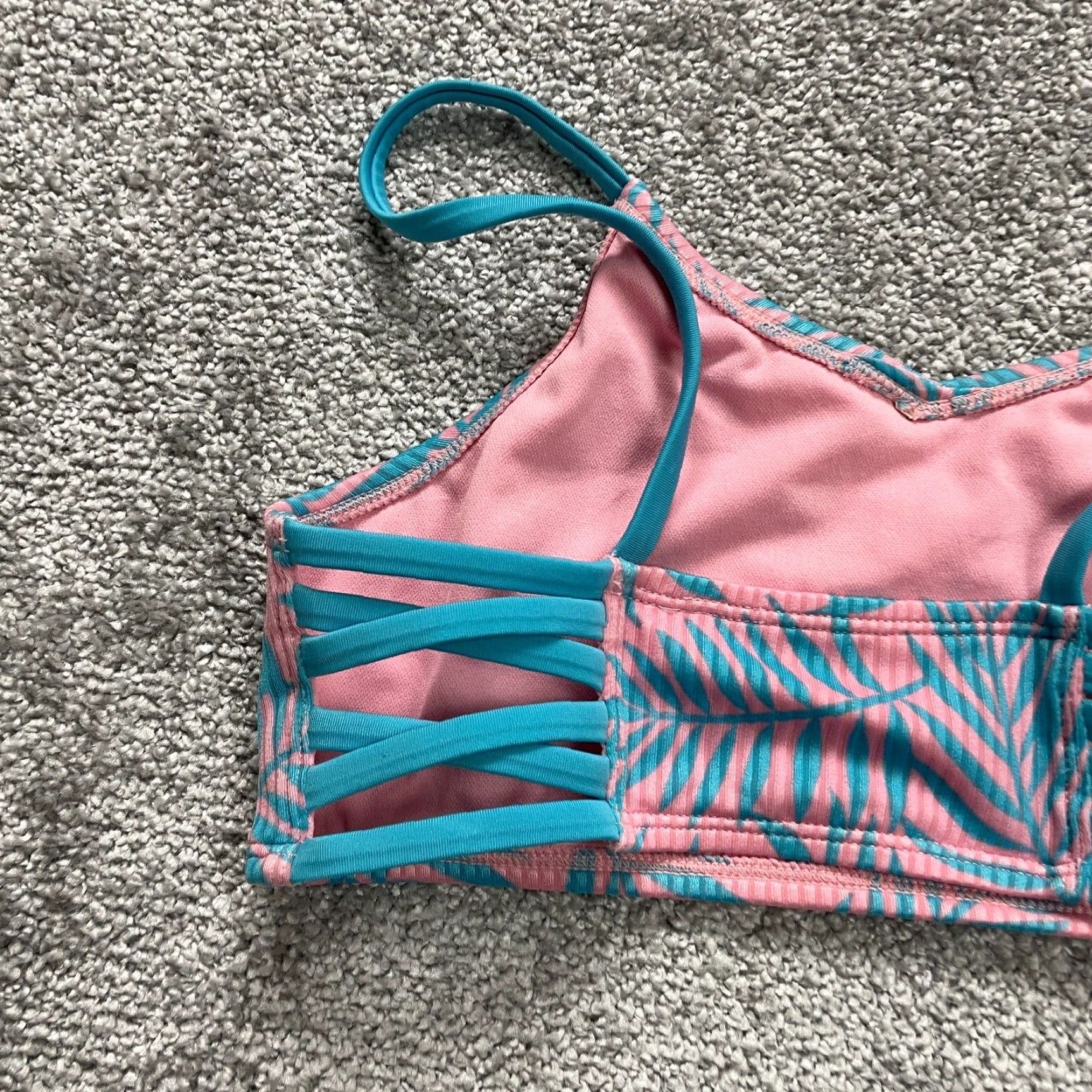 Pinko Unbranded Women's Bikini Top Small Pink Blue Hawaiian Floral Spaghetti Strap Beach Swimwear Size S / US 4 / IT 40 - 3 Thumbnail