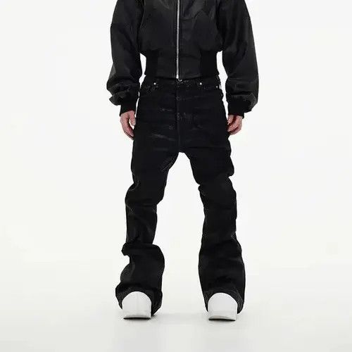 Jean Street Vintage Rock Brushed Wax Coated Micro Flare Y2K Jeans Size US 34 / EU 50 - 2 Thumbnail