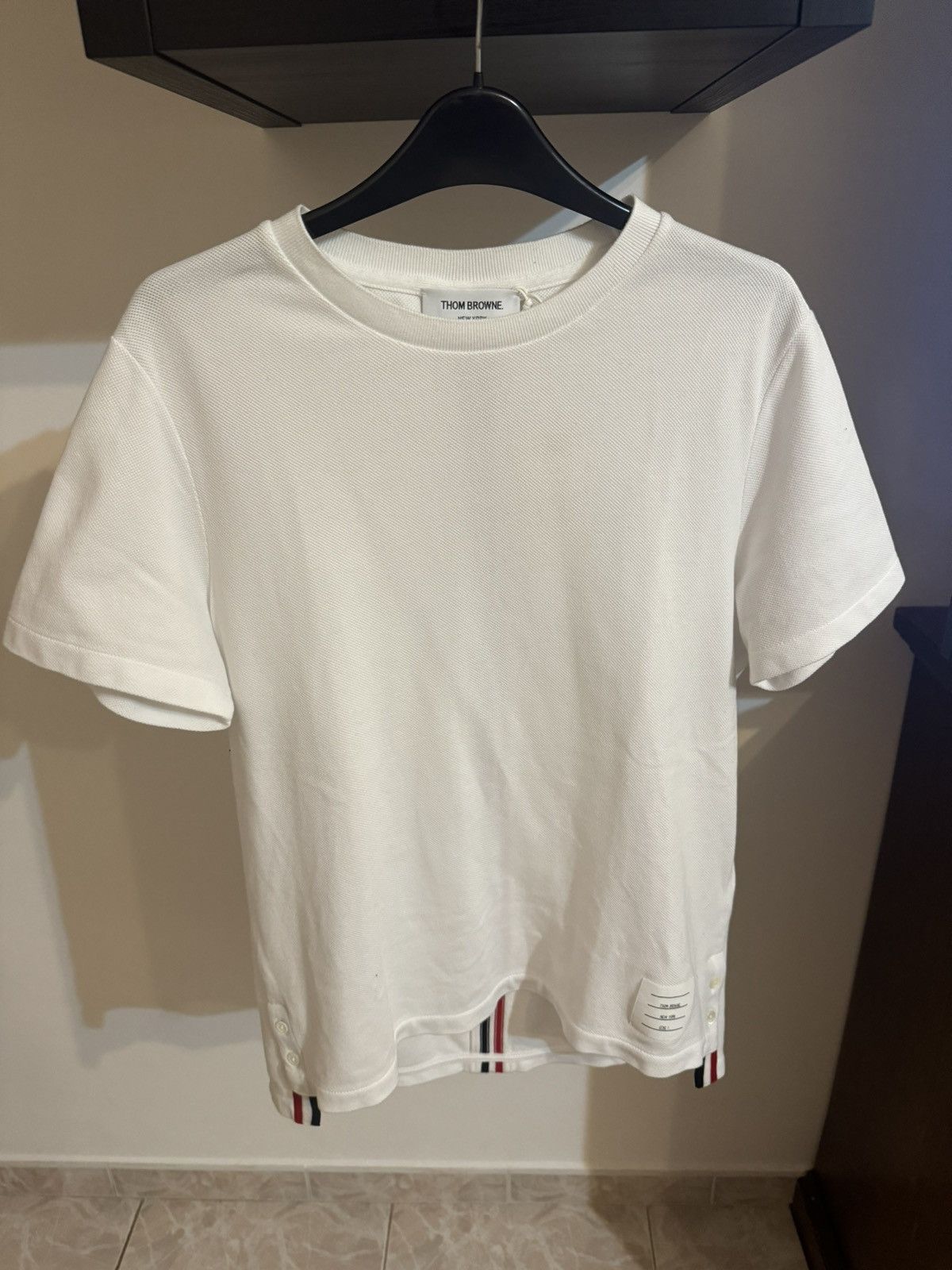 image of Thom Browne Relaxed Fit Short Sleeve T-Shirt in White, Men's (Size Medium)