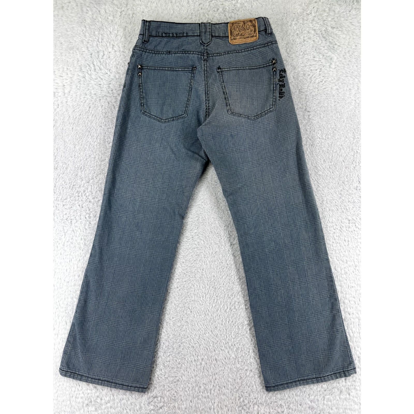 Ecko Unltd. VINTAGE Ecko Unltd. Pants Womens 14 Blue Embroidered Studded Straight Leg Plaid Pattern Jeans Shirt Size 36" / US 14 / IT 50 - 2 Thumbnail