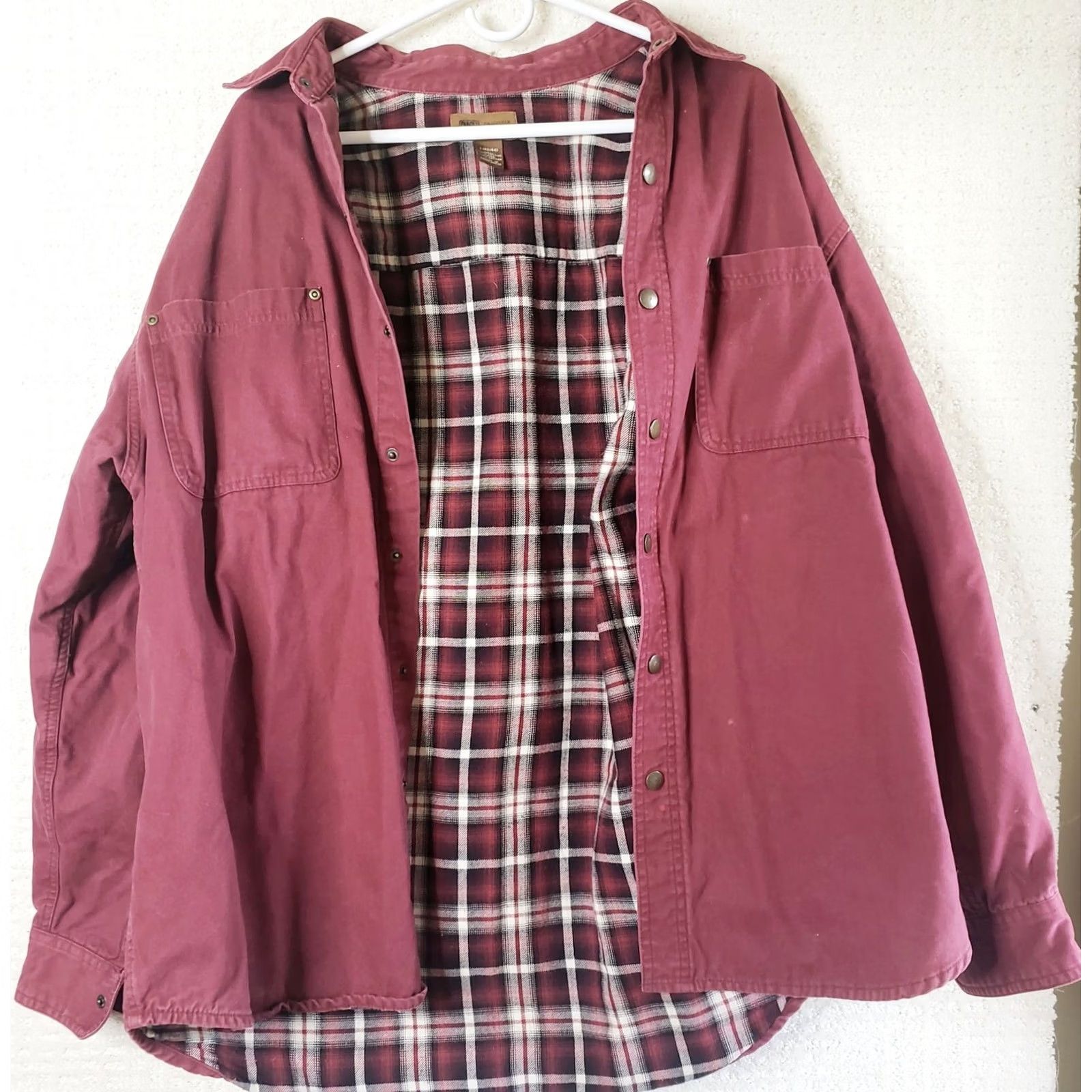 Faded Glory VINTAGE Faded Glory Flannel Lined Canvas Shirt Barn Jacket Mens L 42/44 Red Plaid Cotton Shell Snap Front Size US L / EU 52-54 / 3 - 2 Thumbnail
