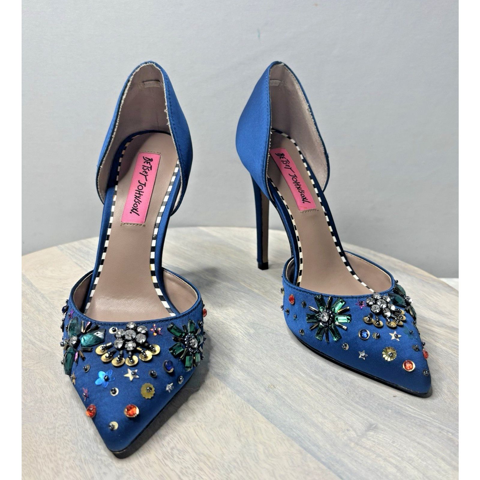 Betsey Johnson Betsey Johnson Mayson Heels Sz 6 Blue Satin Jeweled Pumps Size US 6 / IT 36 - 1 Thumbnail