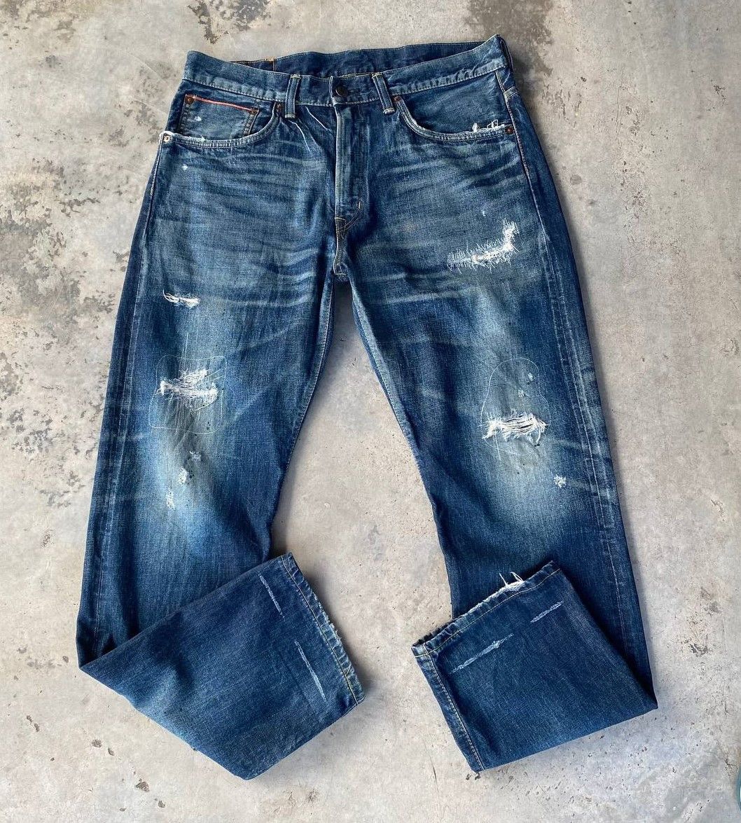 VINTAGE EDWIN REDLINE LOT505 DISTRESSED DENIM BJ6-16