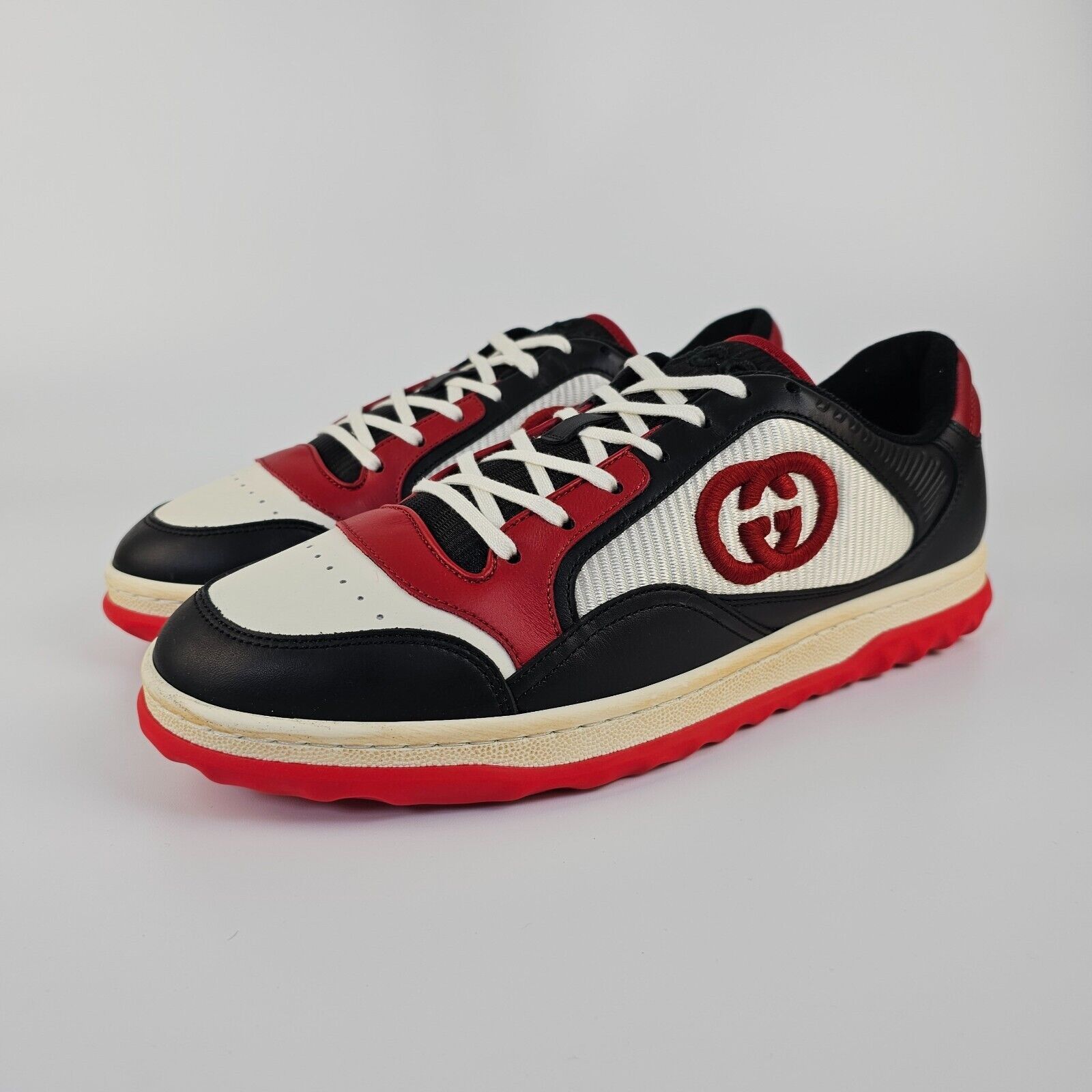 Gucci Mac80 Men's Black/Red Leather Low Top Sneakers New