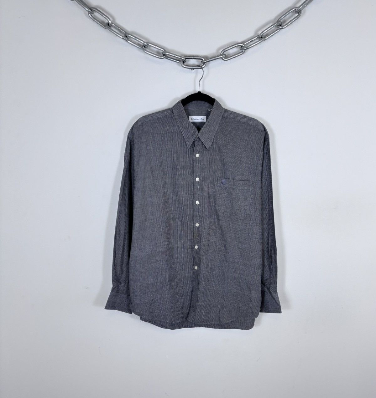 Christian Dior Monsieur Vintage Christian Dior Men’s Grey Striped Button Up Shirt Size US L / EU 52-54 / 3 - 1 Thumbnail
