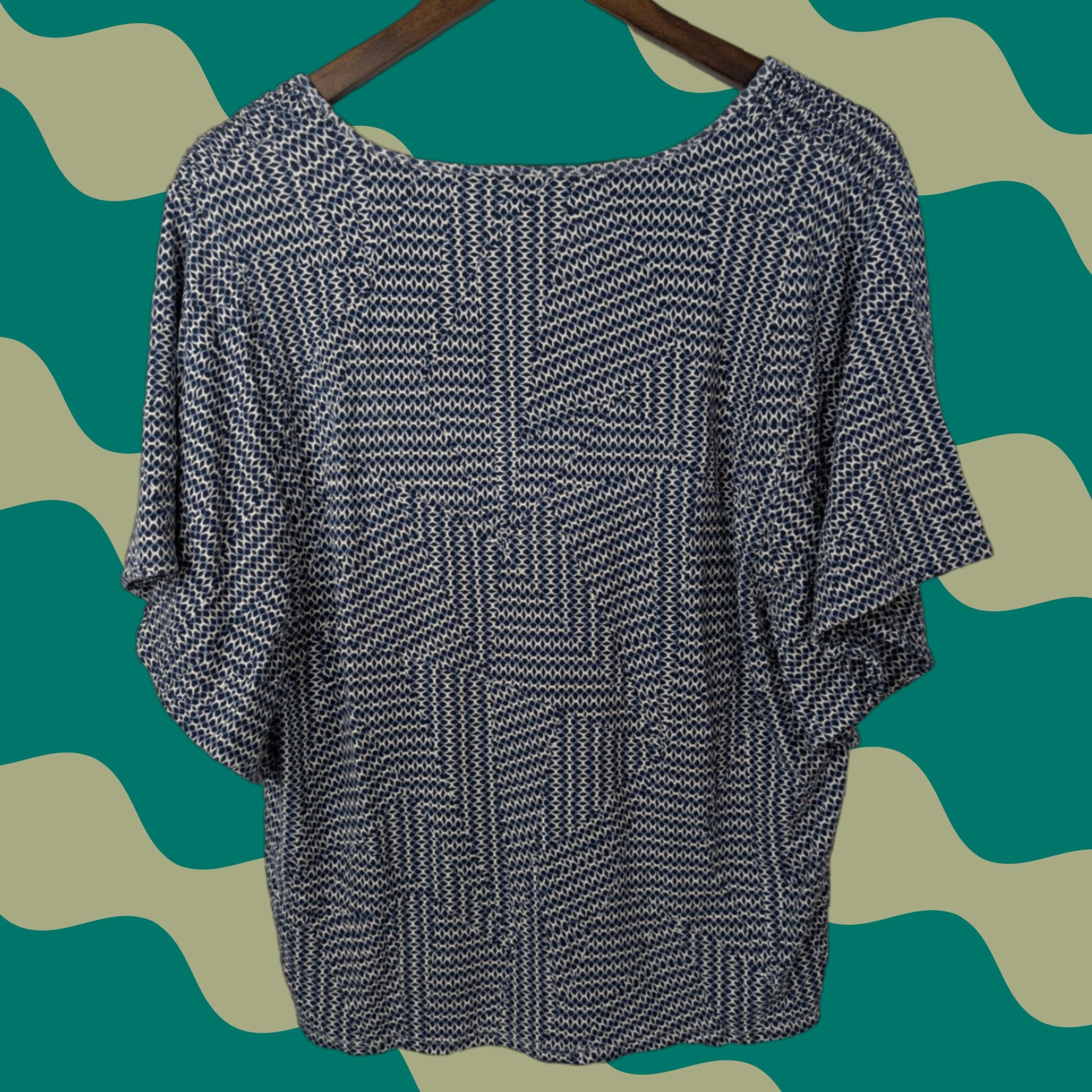 Vintage CHICO'S Shirt Geometric Blue V-Neck Flutter Sleeve Pullover Knit Top L Women's Regular Size L Size L / US 10 / IT 46 - 1 Thumbnail