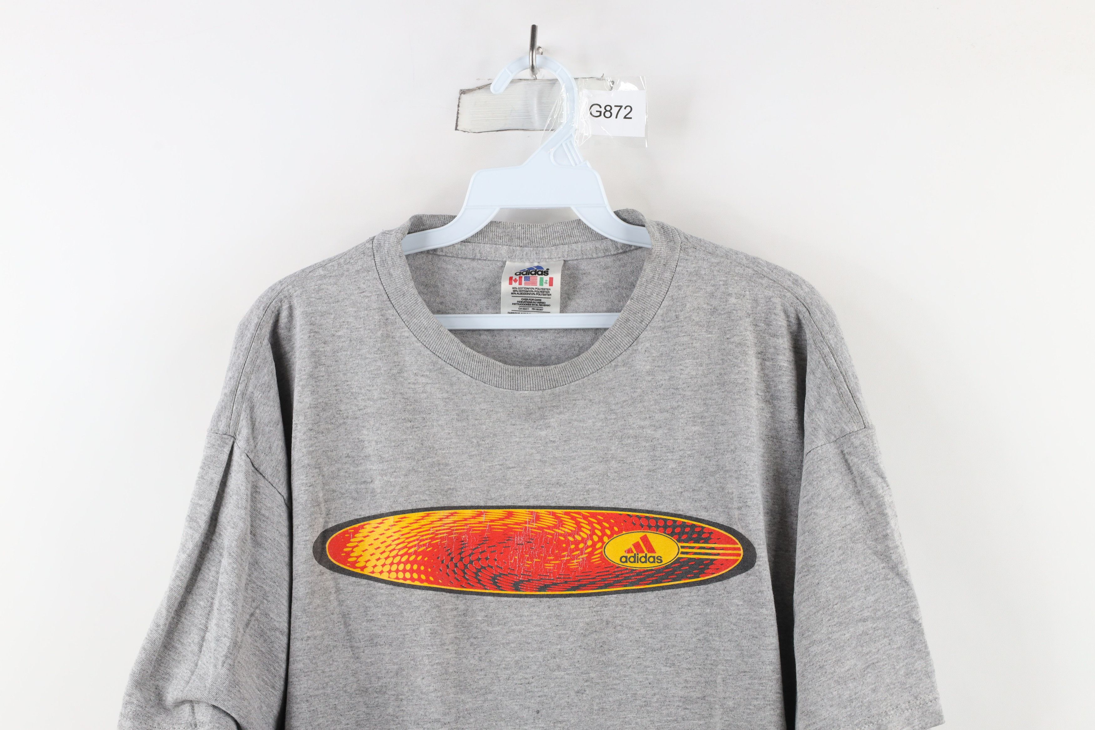 Adidas × Vintage Vintage 90s Adidas Spell Out Geometric T-Shirt Gray USA Size US L / EU 52-54 / 3 - 2 Thumbnail