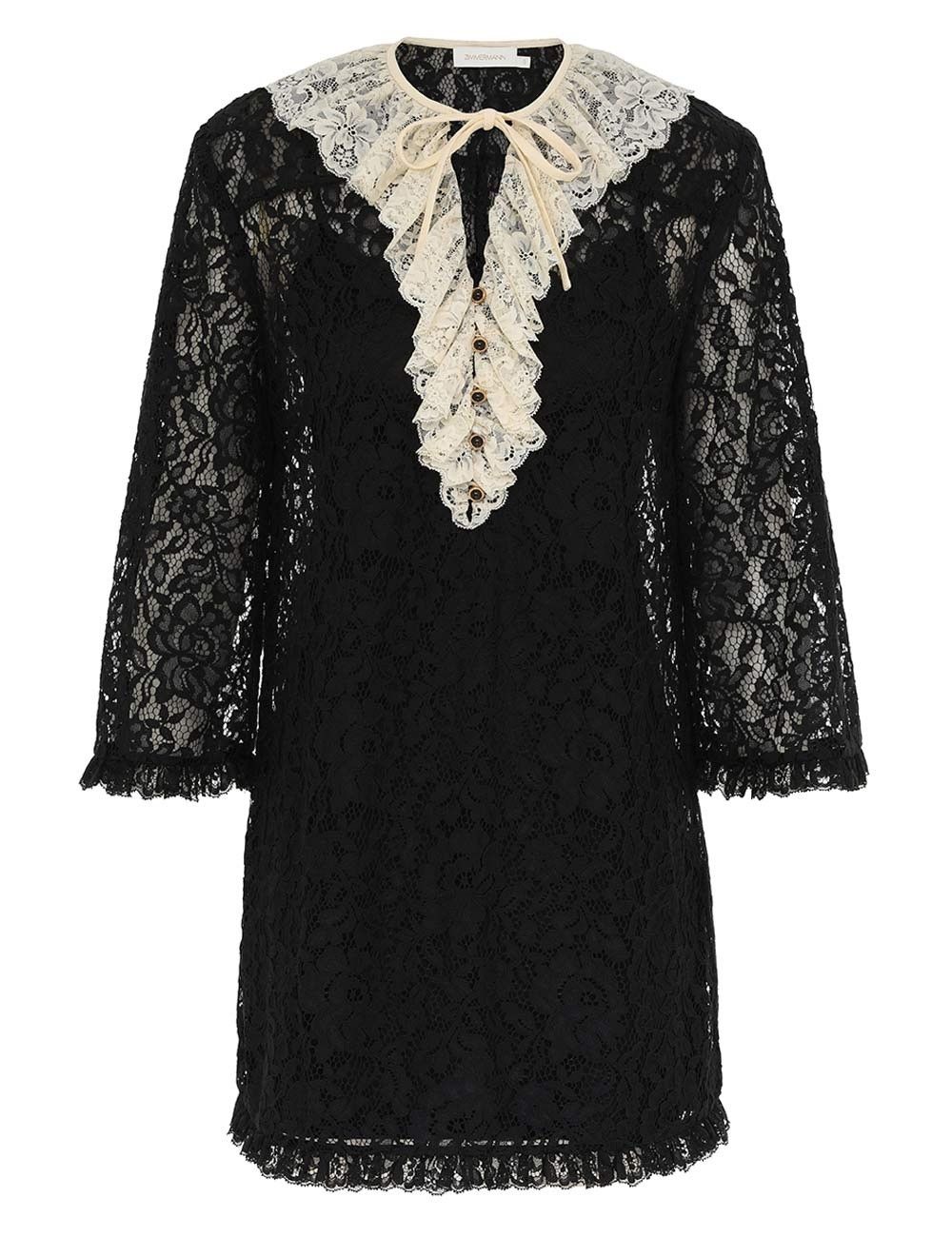 Zimmermann oc11z0825 Eden Lace Frill Mini Dress in Black/Cream Size XS / US 0-2 / IT 36-38 - 1 Thumbnail