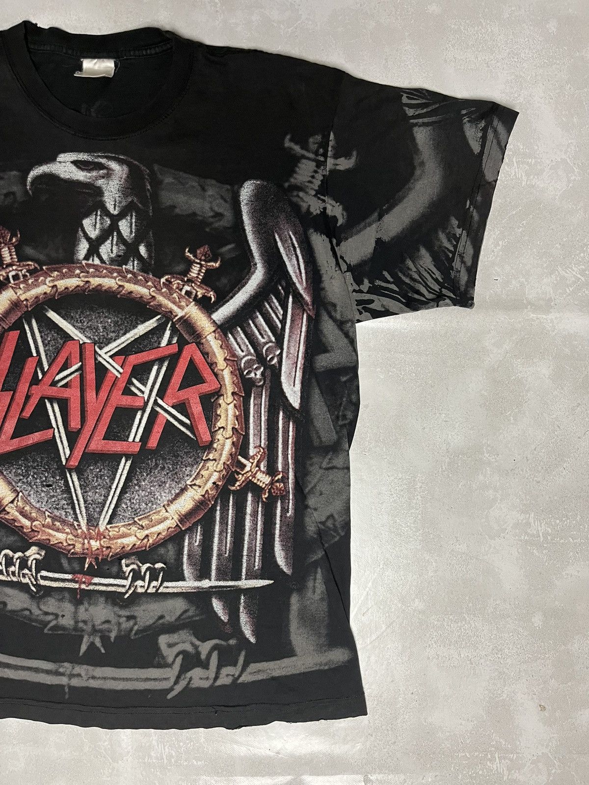 Band Tees × Vintage Vintage Slayer Trashed Washed Distressed All Over Print Tee Size US L / EU 52-54 / 3 - 4 Thumbnail