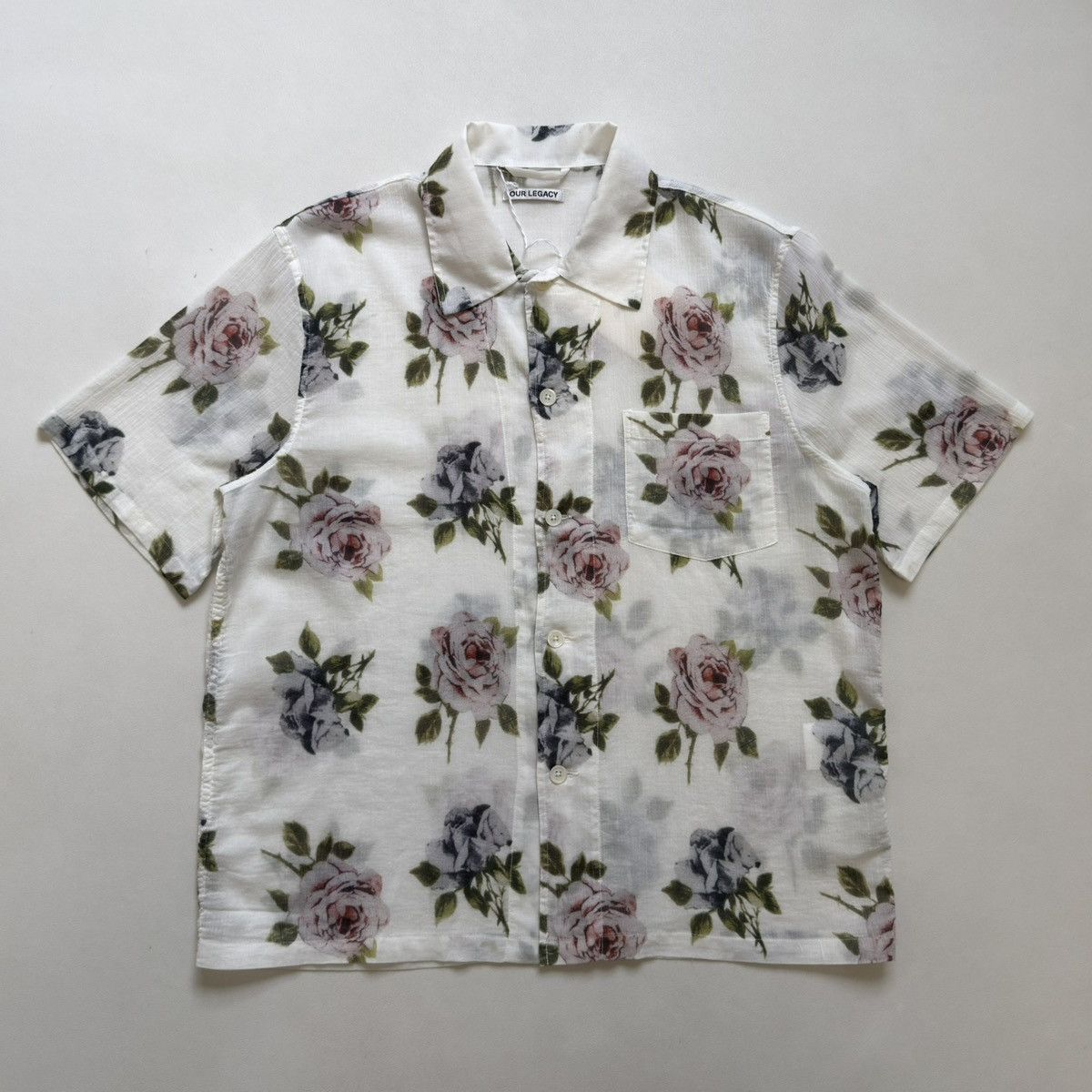Our Legacy White Cotton Voile ‘Rose Print’ Box Shirt Size US S / EU 44-46 / 1 - 4 Thumbnail