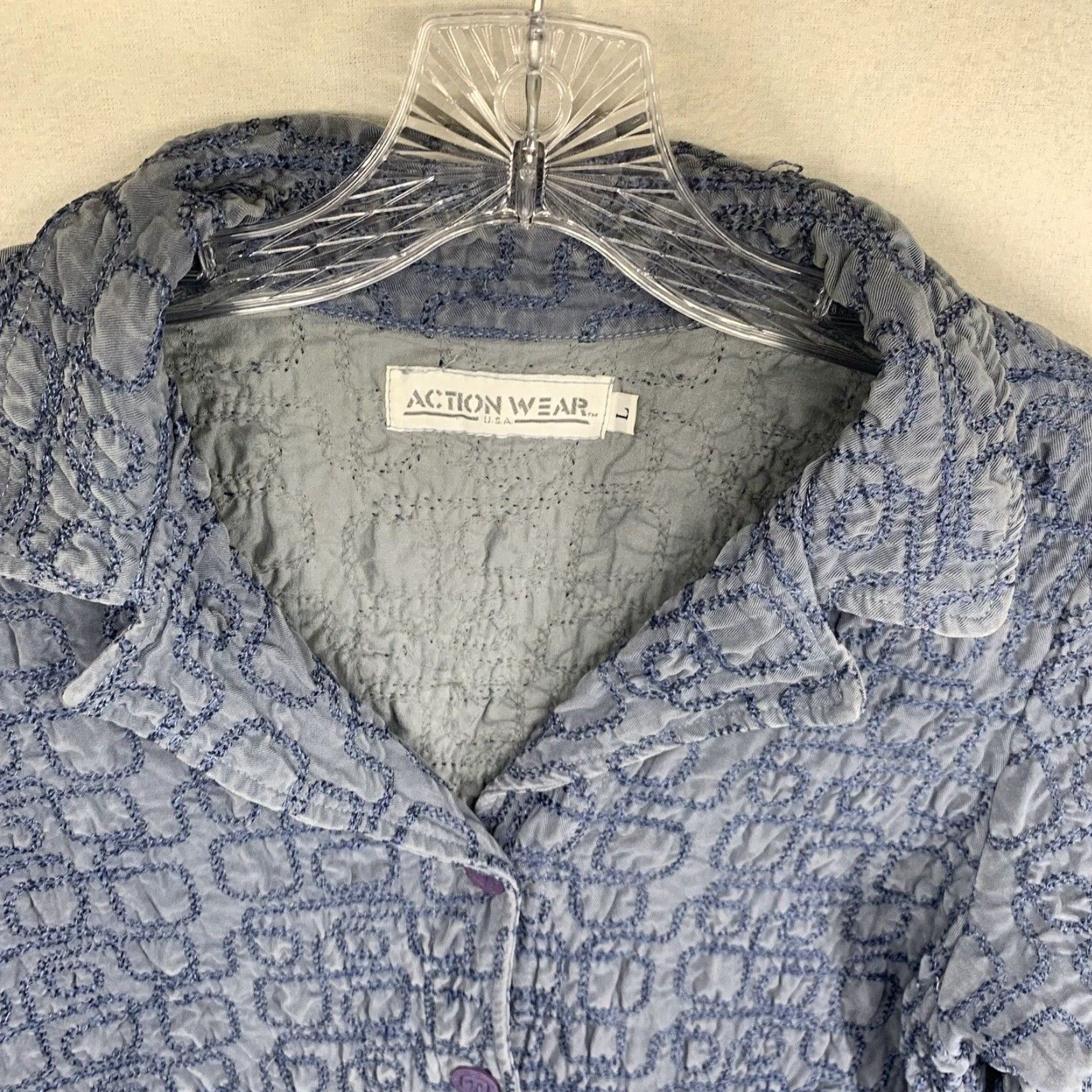 4SDESIGNS VINTAGE Action Wear Women's Jacket Size Large Blue Textured Embroidered Geometric 80s Casual Western Size L / US 10 / IT 46 - 5 Thumbnail