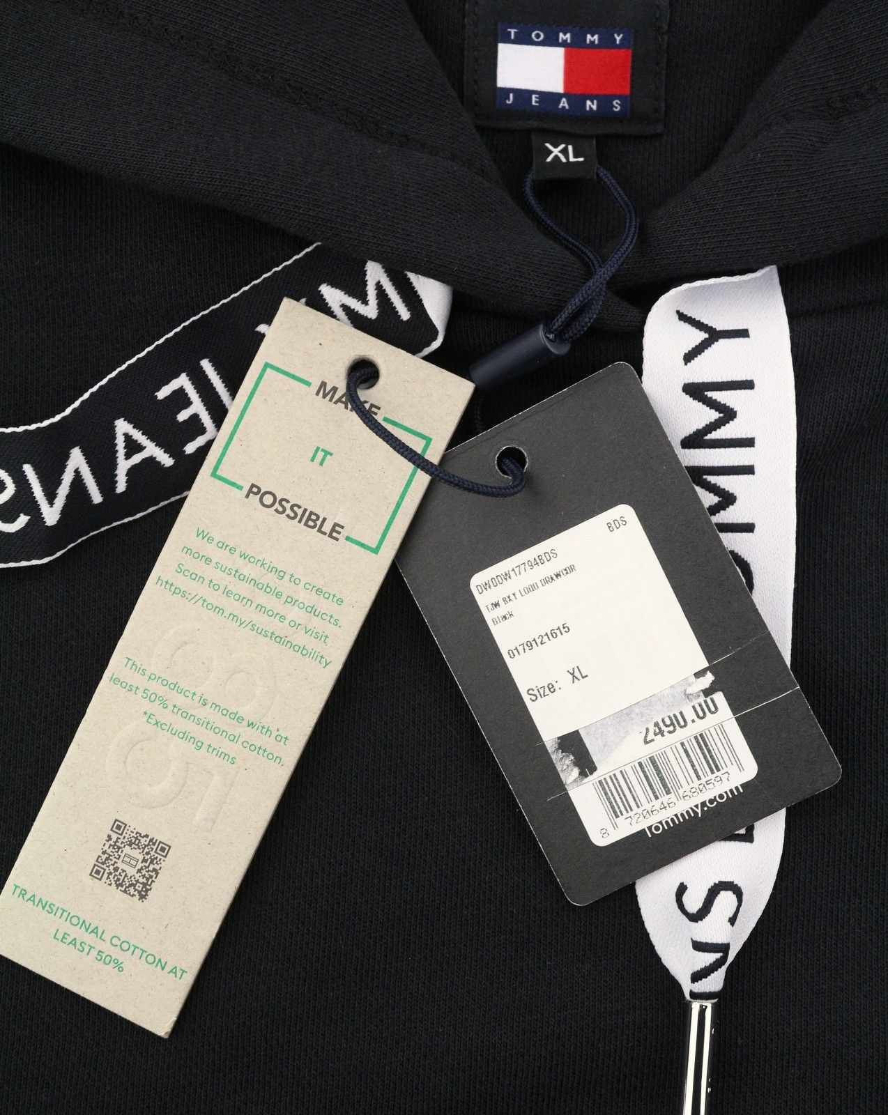 Tommy Hilfiger BXY LOFO DRAWCOR XL Black Unisex Hoodie 87411 Size XL / US 12-14 / IT 48-50 - 6 Thumbnail