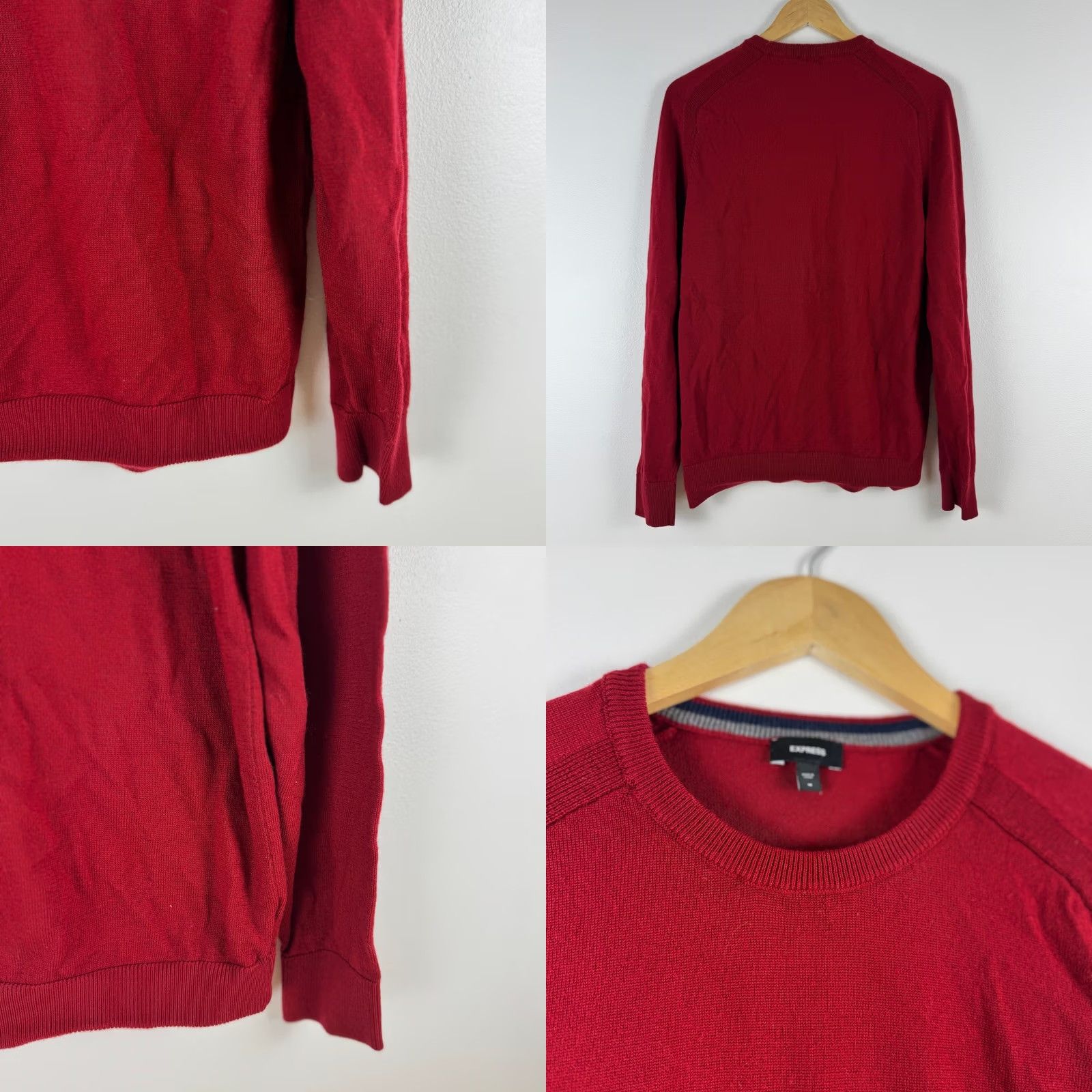 Express EXPRESS Men Crew Neck Merino Wool Sweater Red M Pullover Knit Long Sleeve Solid Logo Casual Workwear Spring Fall Mens Size US M / EU 48-50 / 2 - 9 Thumbnail
