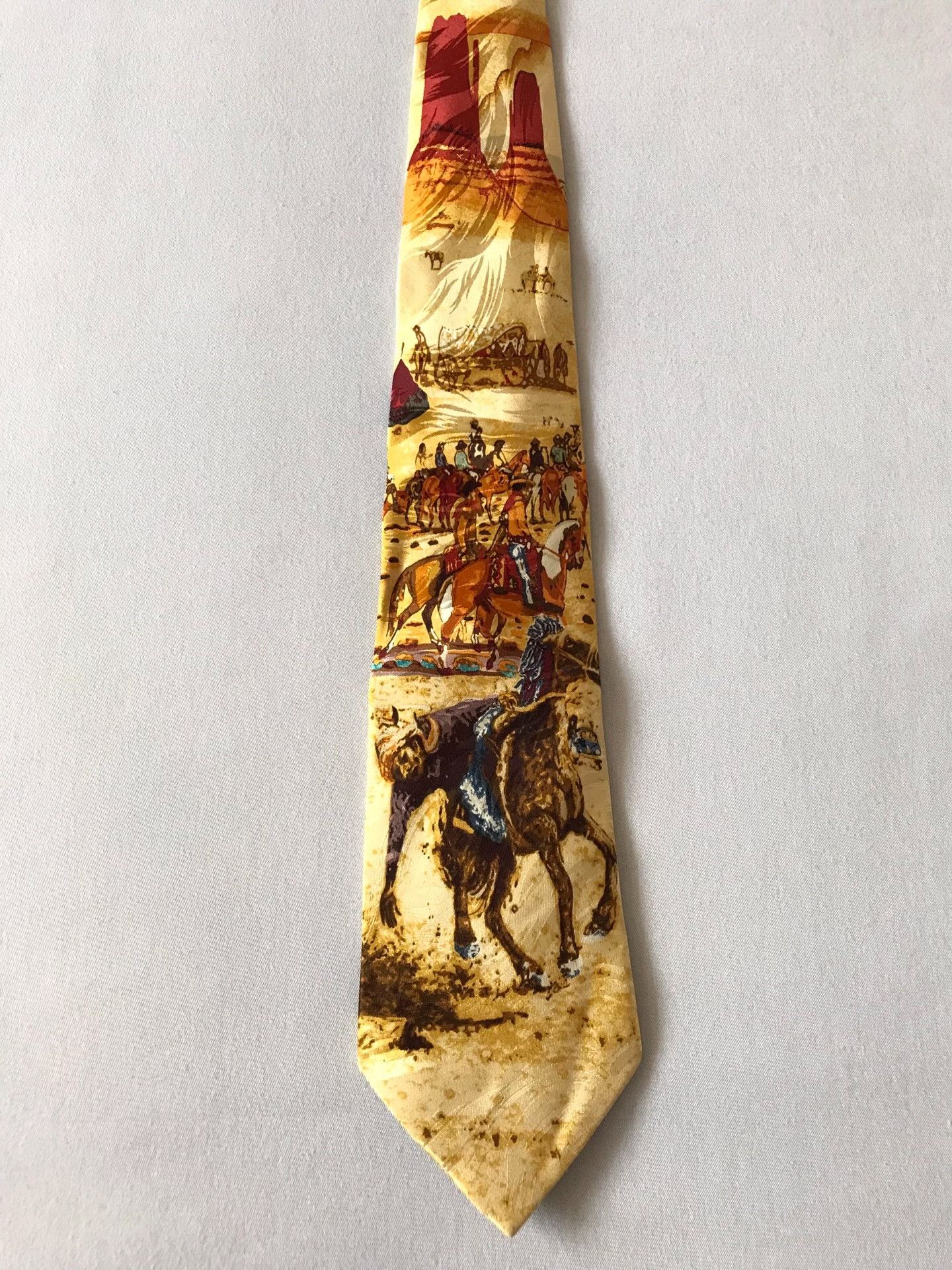 Vintage Vintage Western Cowboy Oil Painting Silk Tie Size ONE SIZE - 1 Thumbnail