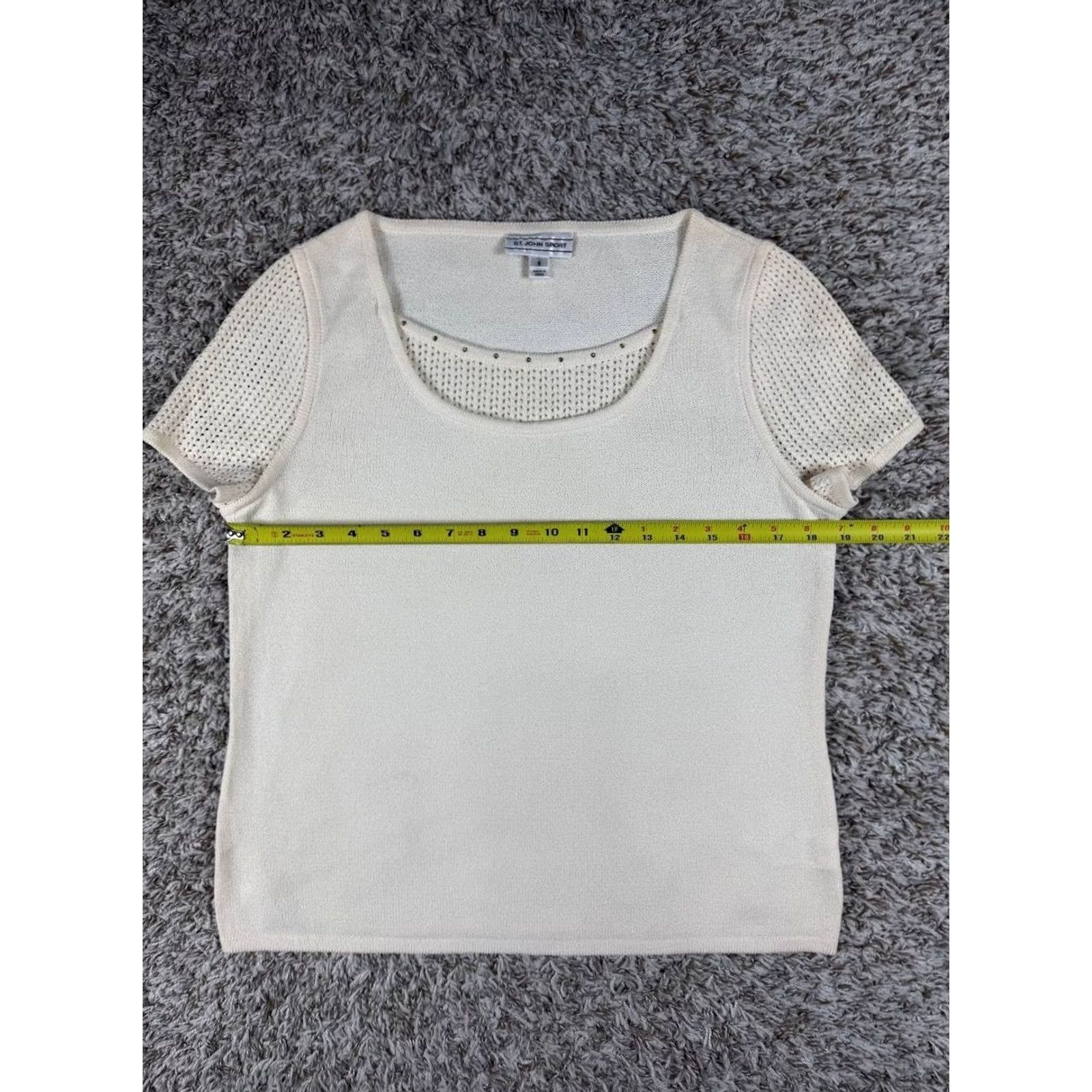 St. John St. John Sport Knit Top Womens Size S Cream Wool Blend Open Sleeves Size S / US 4 / IT 40 - 7 Thumbnail