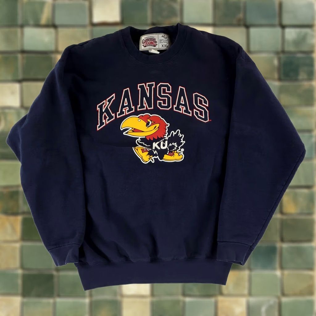 Vintage VINTAGE University Kansas Sweatshirt Carrousel Made USA Mens XXL Blue Pullover 90s Size US XXL / EU 58 / 5 - 1 Thumbnail