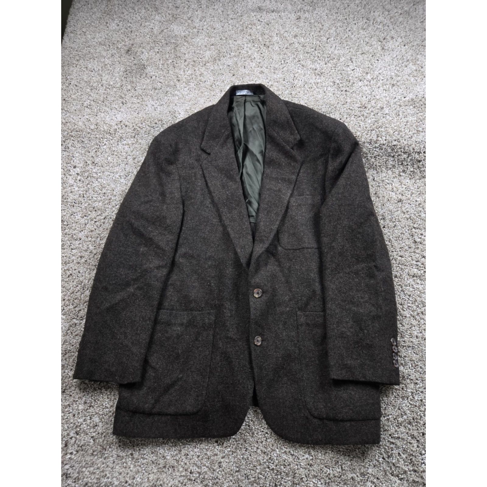 Lands' End VINTAGE Lands' End Tweed Blazer Mens 43R Brown Wool Jacket USA Made 2 Button Notch Lapel 2 Piece Classic 90s Men Brown Wool Blazer Size 46R - 2 Thumbnail