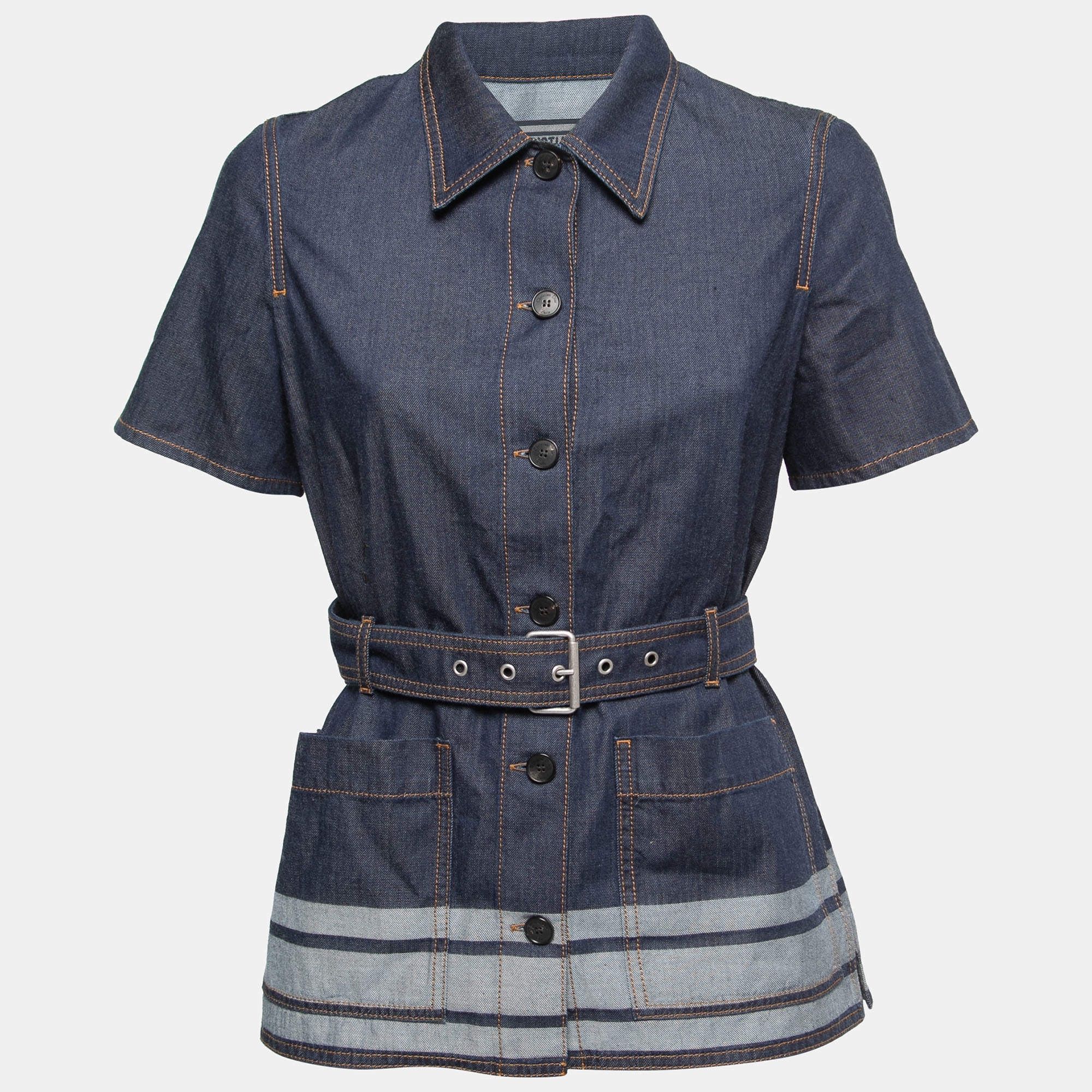 Dior Dior Blue Denim Couture Belted Shirt SZ 4 NWT MSRP $2350 Size XS / US 0-2 / IT 36-38 - 1 Thumbnail