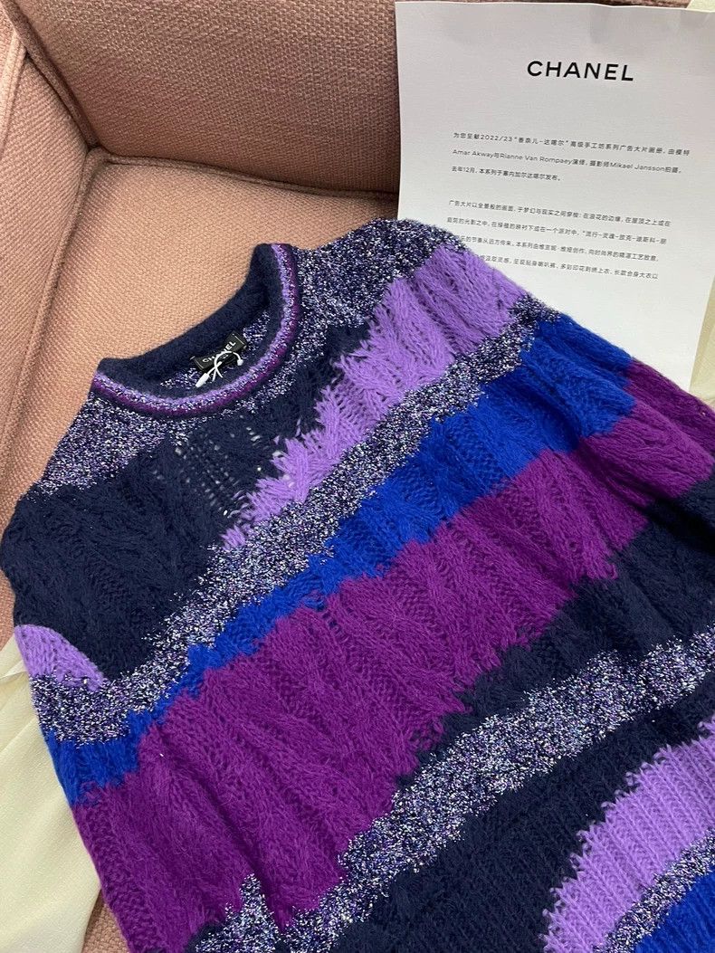 Chanel Chanel 22A blue and purple color-blocked alpaca sweater Size XS / US 0-2 / IT 36-38 - 2 Thumbnail