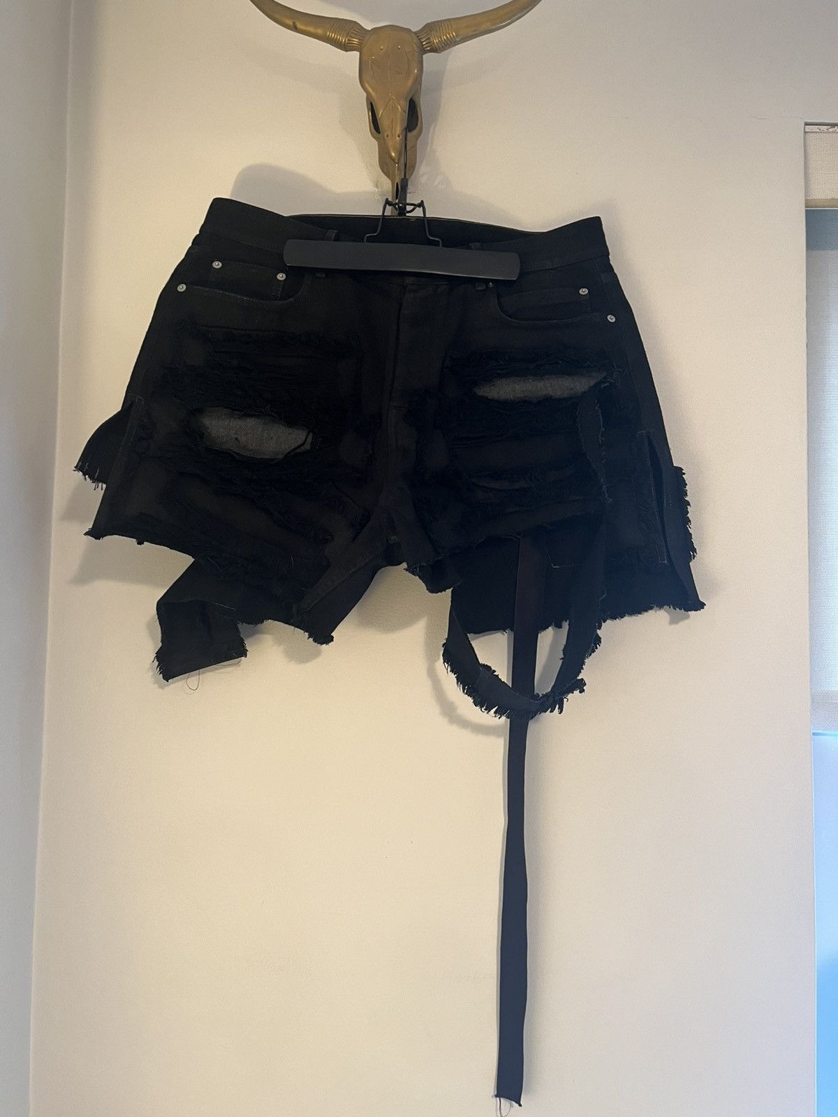 Rick owens destroyed trucker shorts