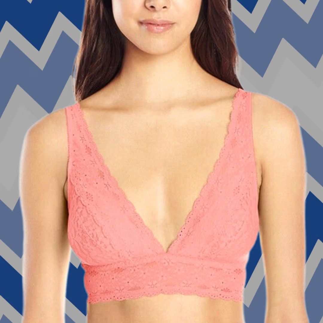 Vintage Wacoal Bra 30 Conch Shell Pink Wire-Free Lace Plunge Bralette 811205 Womens Size ONE SIZE - 1 Thumbnail