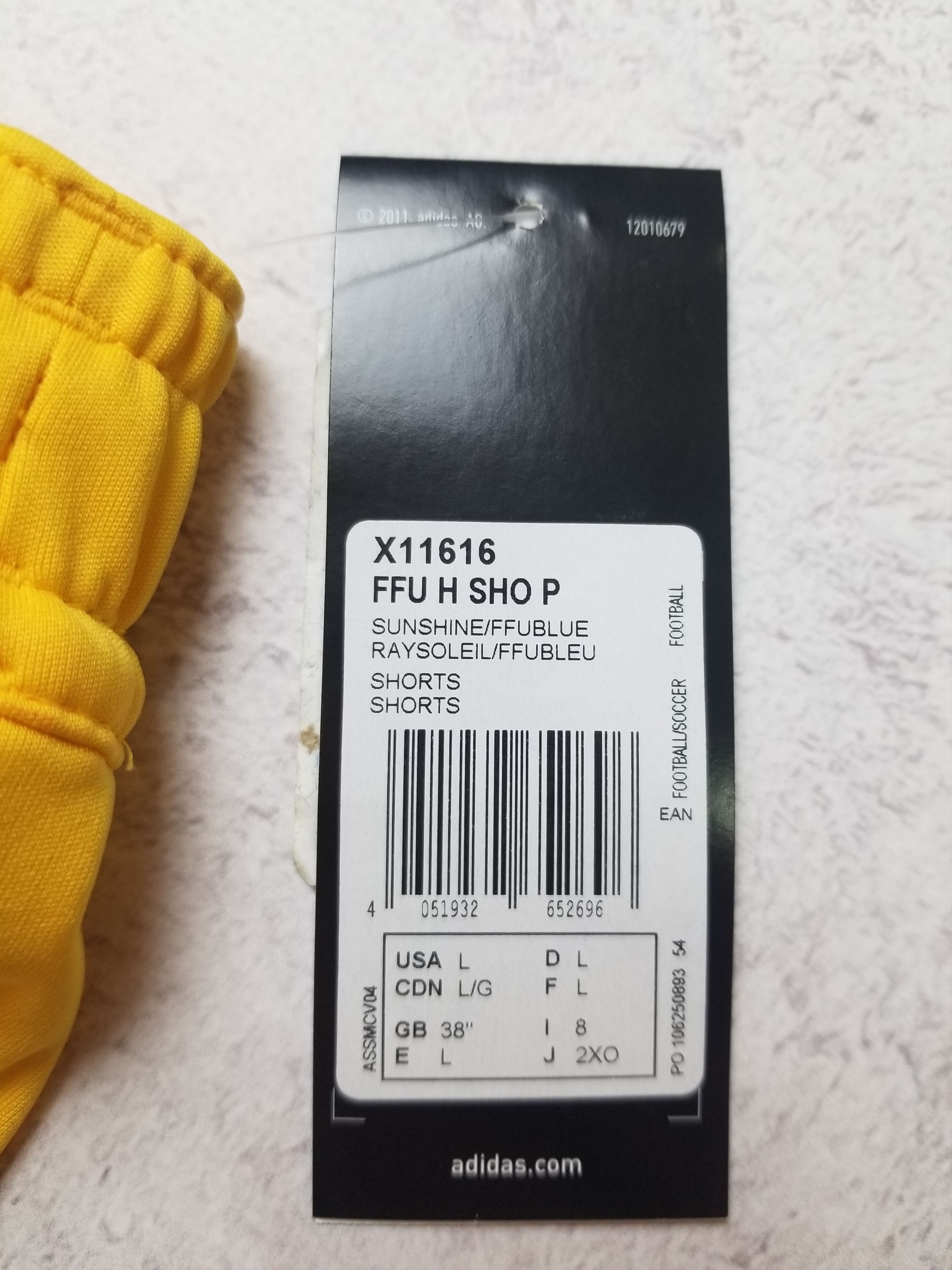 Adidas Ukraine EURO 2012 Home Football Shorts Adidas Yellow MEN'S L Size US 34 / EU 50 - 8 Thumbnail