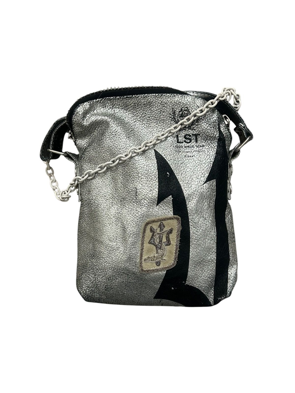 Leather Diesel Project Shoulder Bag Y2K Crossbody in Silver, Men's