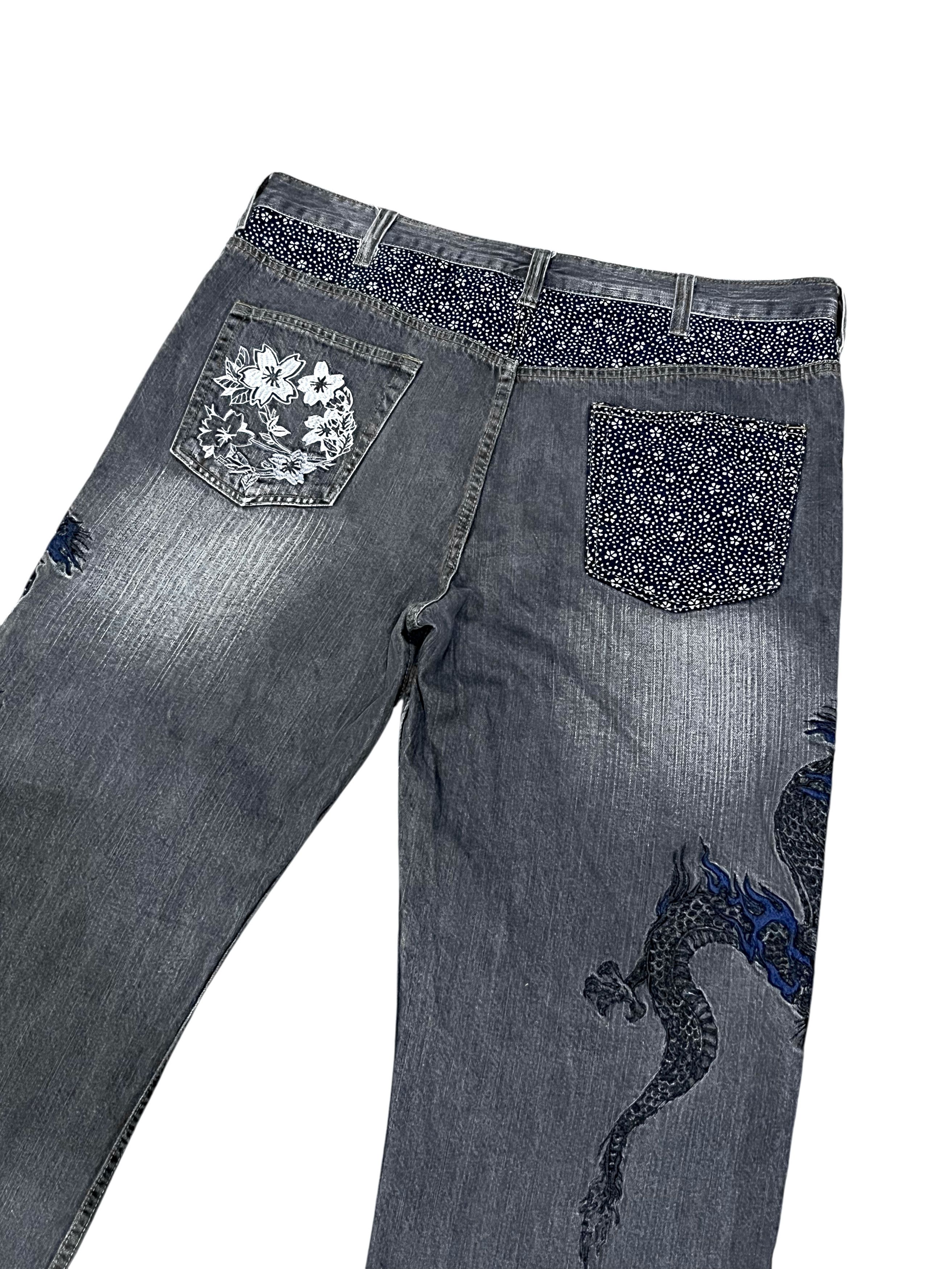 Dragonfly Sukajan Embroidery Black Dragon Tattoo Wear Denim Karakuri Size US 38 / EU 54 - 4 Thumbnail