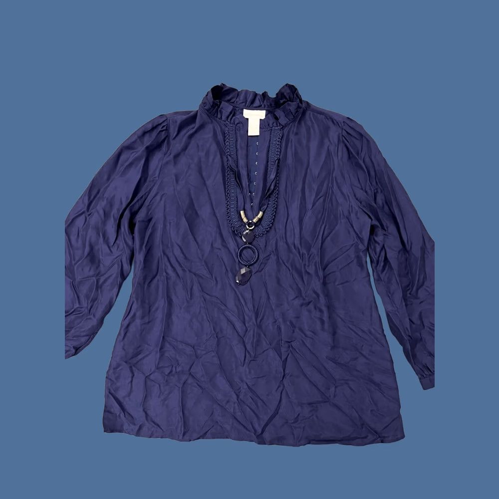 Soft Surroundings Soft Surroundings Silk Blouse Women's XL Blue Ruffle Jewelry Statement Boho Top Size XL / US 12-14 / IT 48-50 - 1 Thumbnail