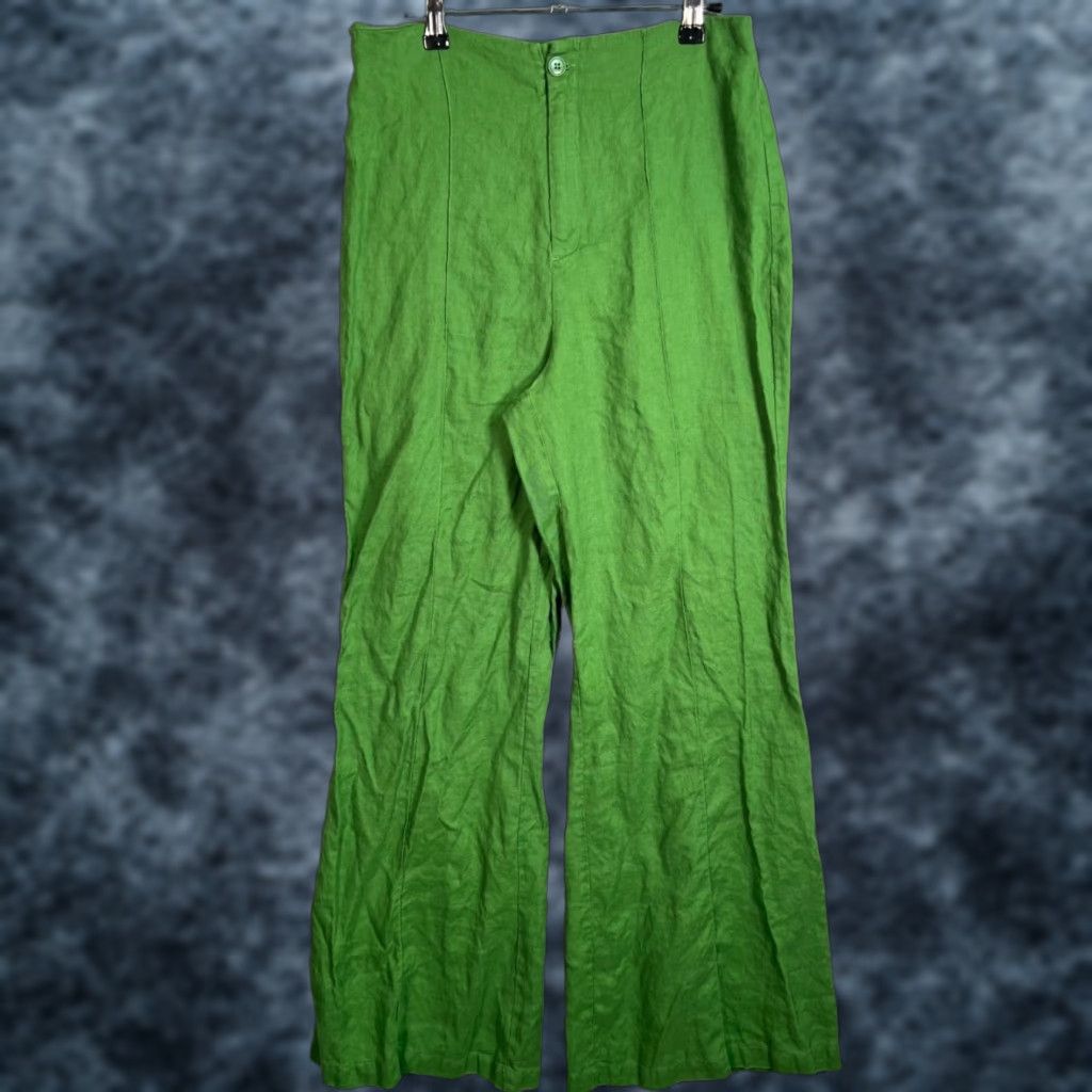 Reformation Pants Womens 8 Green Linen High-Waist Flare Leg Ankle 31 Inseam Solid