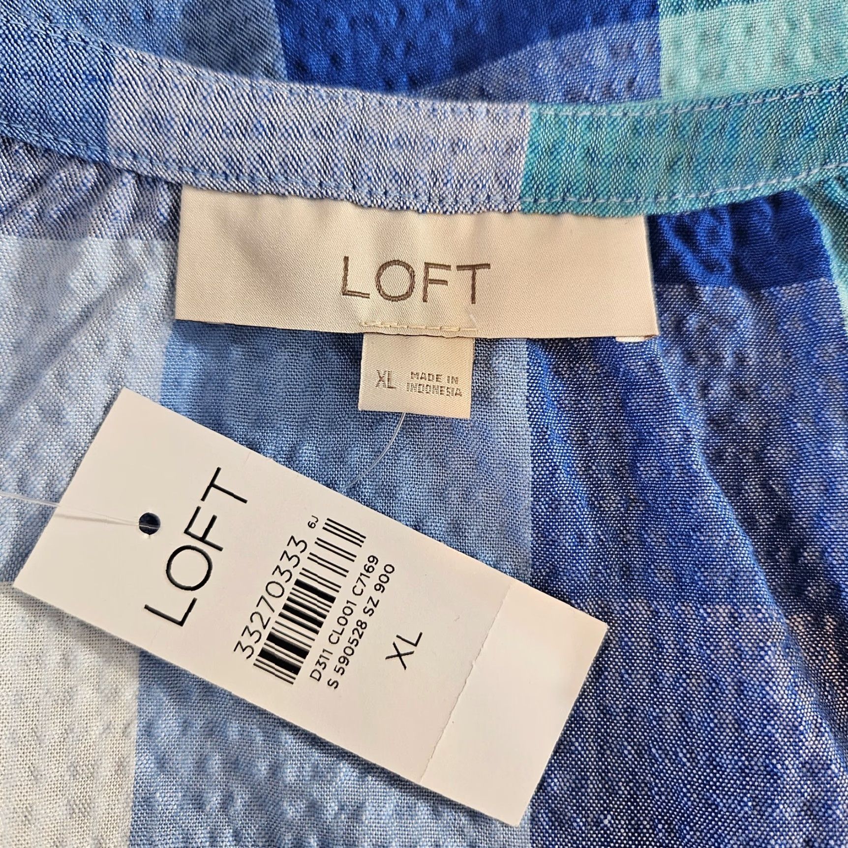 Loft **Ann Taylor LOFT Women's XL Blue Checkered Rayon Blouse** User: Ann Taylor LOFT Women's XL Blue Checkered Rayon Blouse Size XL / US 12-14 / IT 48-50 - 5 Thumbnail