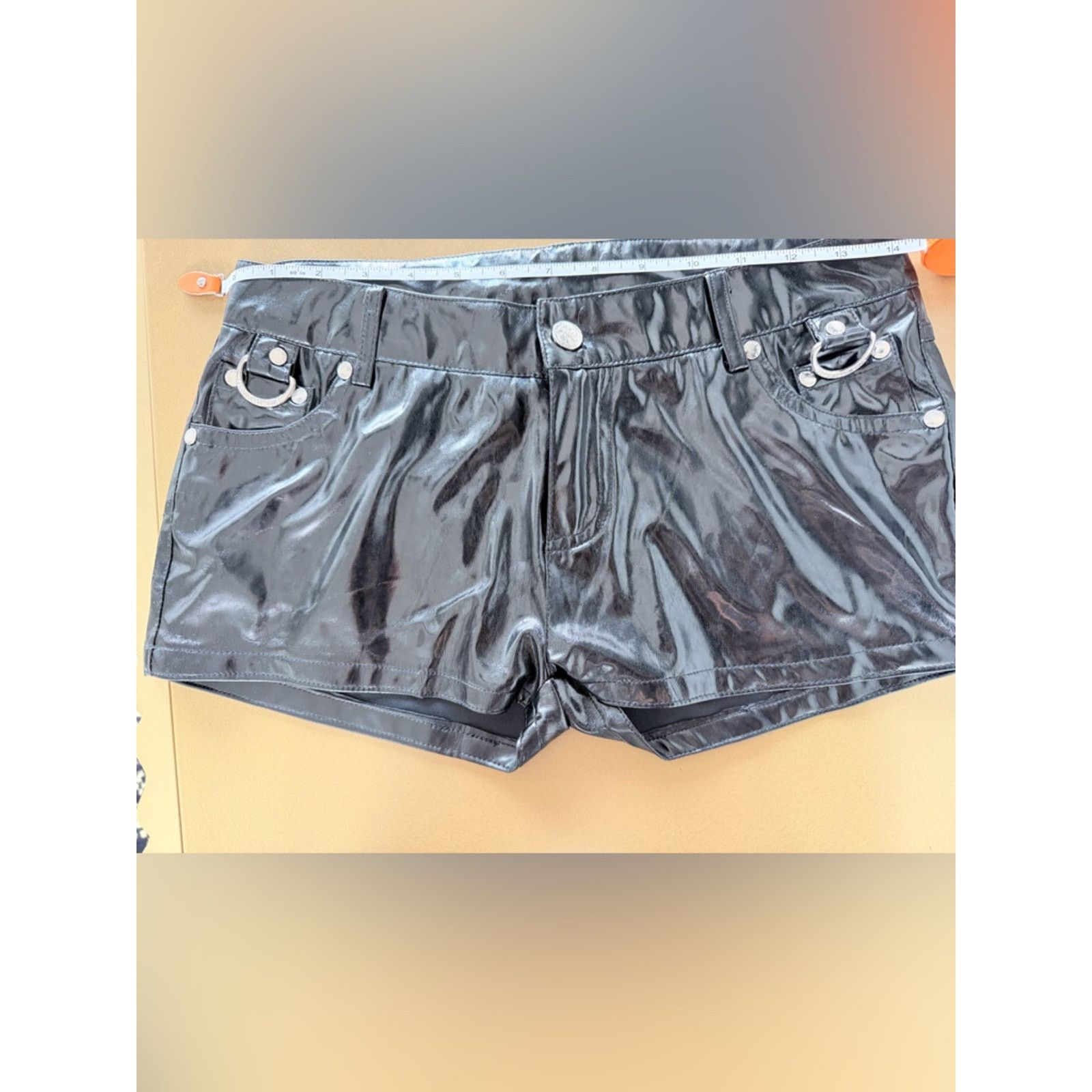 Other Goth Y2K Living Dead Souls Shiny Black Vinyl Mini Shorts XS Size 23" - 3 Thumbnail