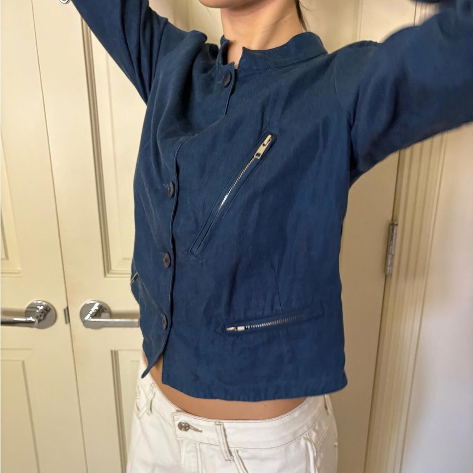 agnes b. Agnès b. PARIS Denim Blue Lyocell Cropped Jacket Size S / US 4 / IT 40 - 10 Thumbnail