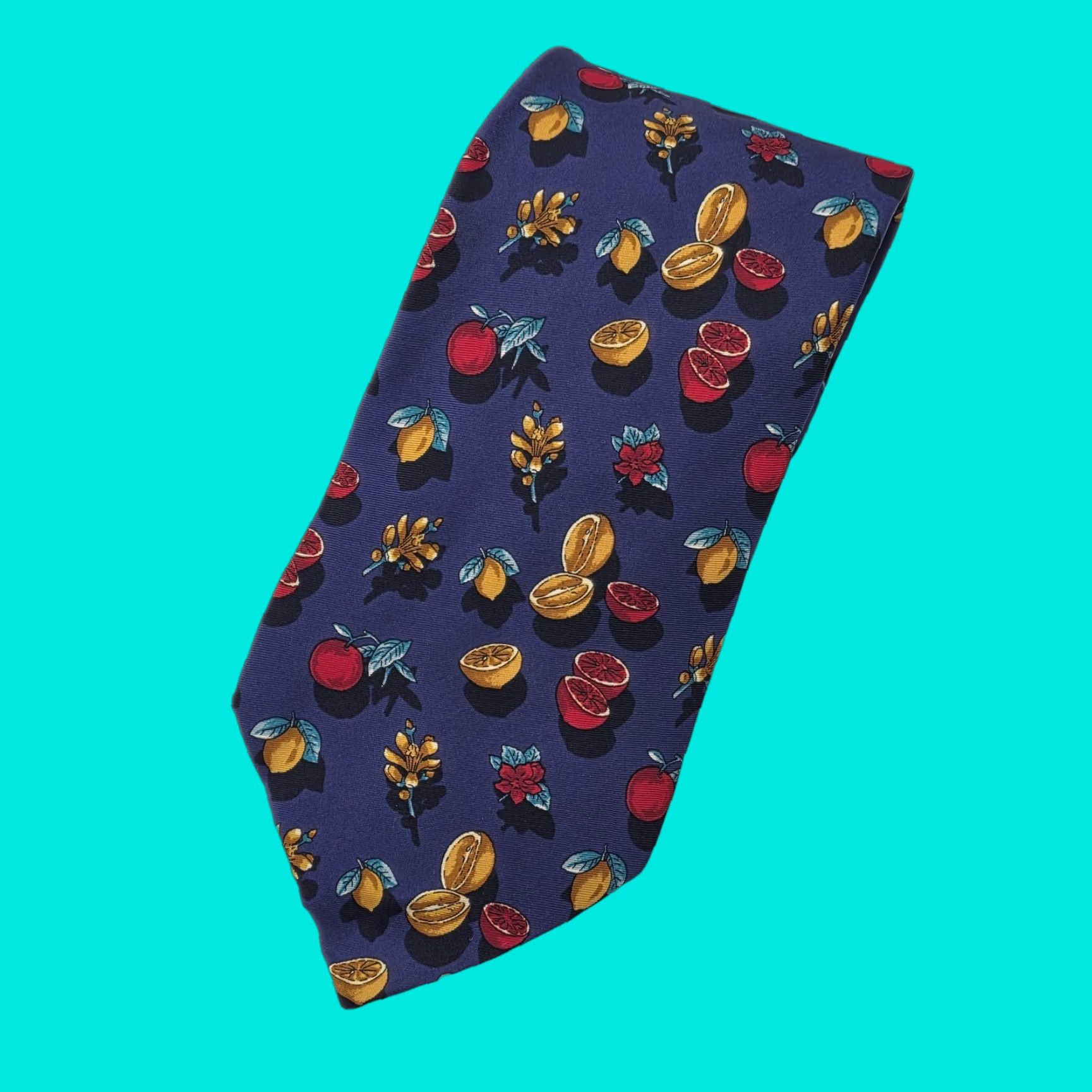 Vintage VINTAGE Bullock & Jones Men's 100% Silk Necktie Italy Designer Floral Fruit Blue EUC Silk Tie Size ONE SIZE - 1 Thumbnail