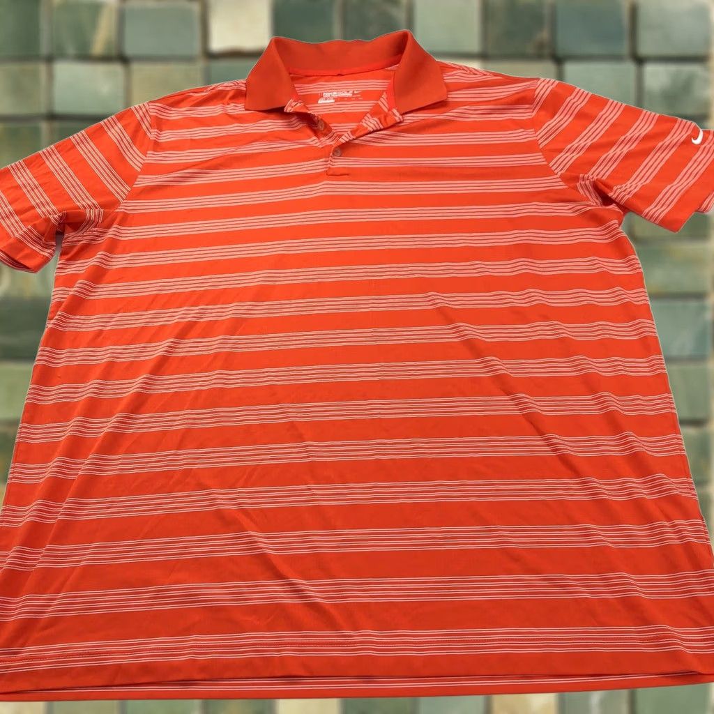 Nike VINTAGE Nike XXL TOUR PERFORMANCE Dri Fit Golf SS Button Polo Striped Shirt Orange MINT Size US XXL / EU 58 / 5 - 1 Thumbnail