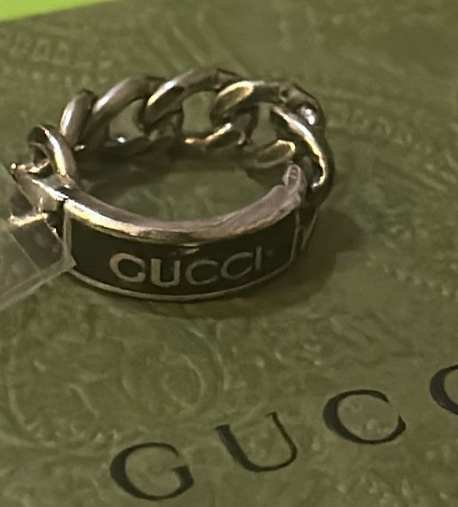 Gucci Gucci Enamel Tag Chain Ring Black Ag 925 Size ONE SIZE - 2 Thumbnail