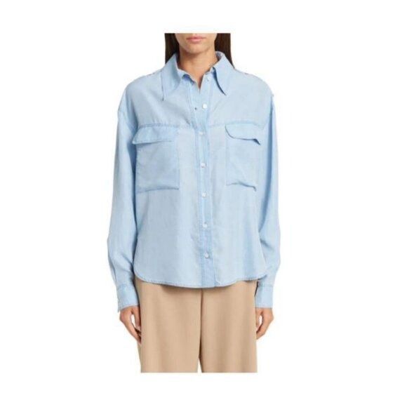 Stella McCartney Stella McCartney Womens Blue Silk Collared Long Sleeve Butto Size L / US 10 / IT 46 - 1 Thumbnail