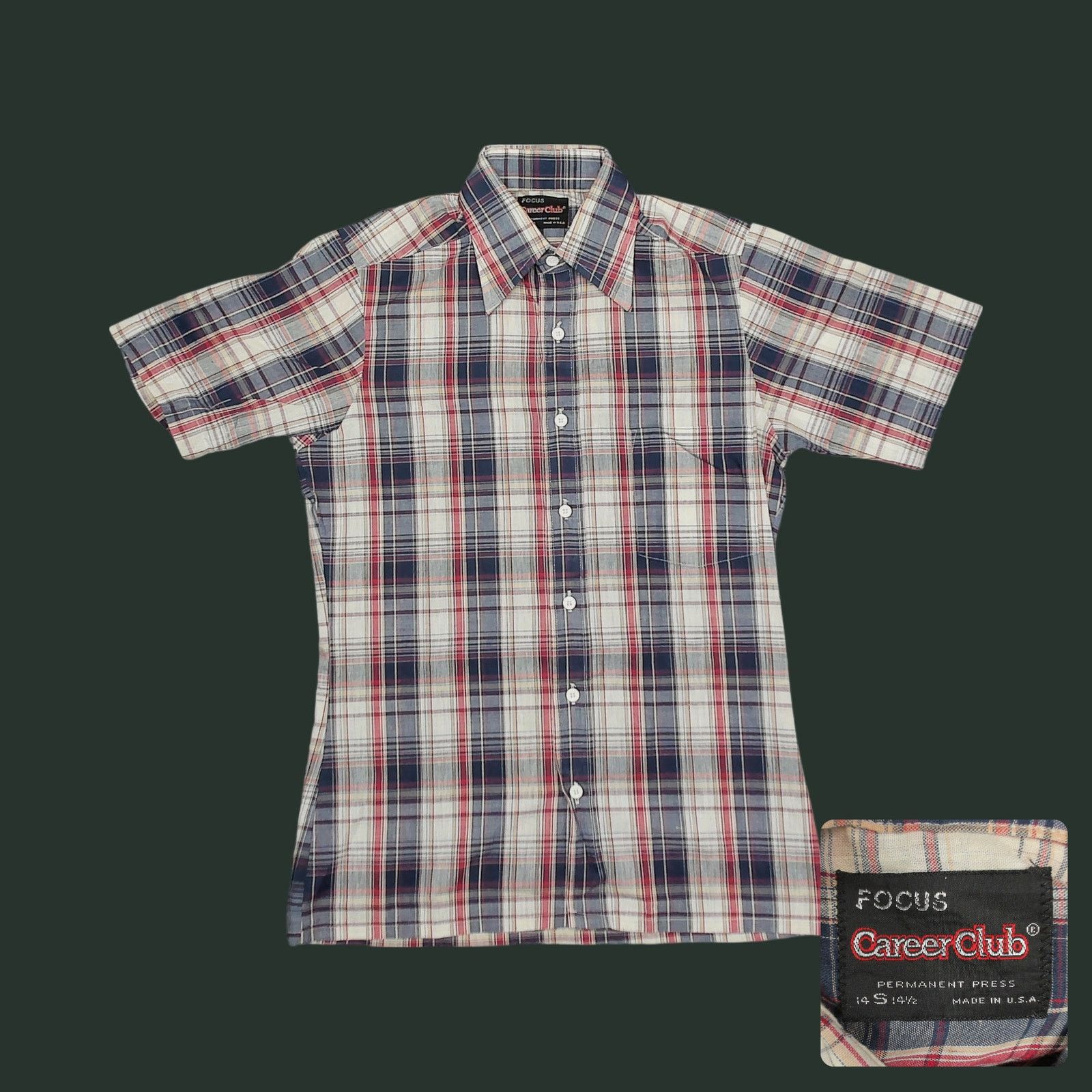 Vintage VTG 1970s Career Club Flat Pastel Plaid Dagger Collar Shirt Size US S / EU 44-46 / 1 - 1 Thumbnail