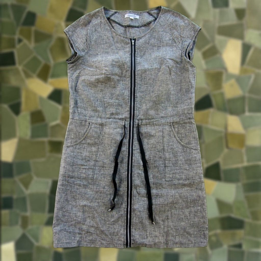 Vintage National Picnic Grey Hemp Made USA Zipper Cap Sleeve Tunic Shift Dress L Pockets Knee Length Floral Women's Large Size L / US 10 / IT 46 - 1 Thumbnail