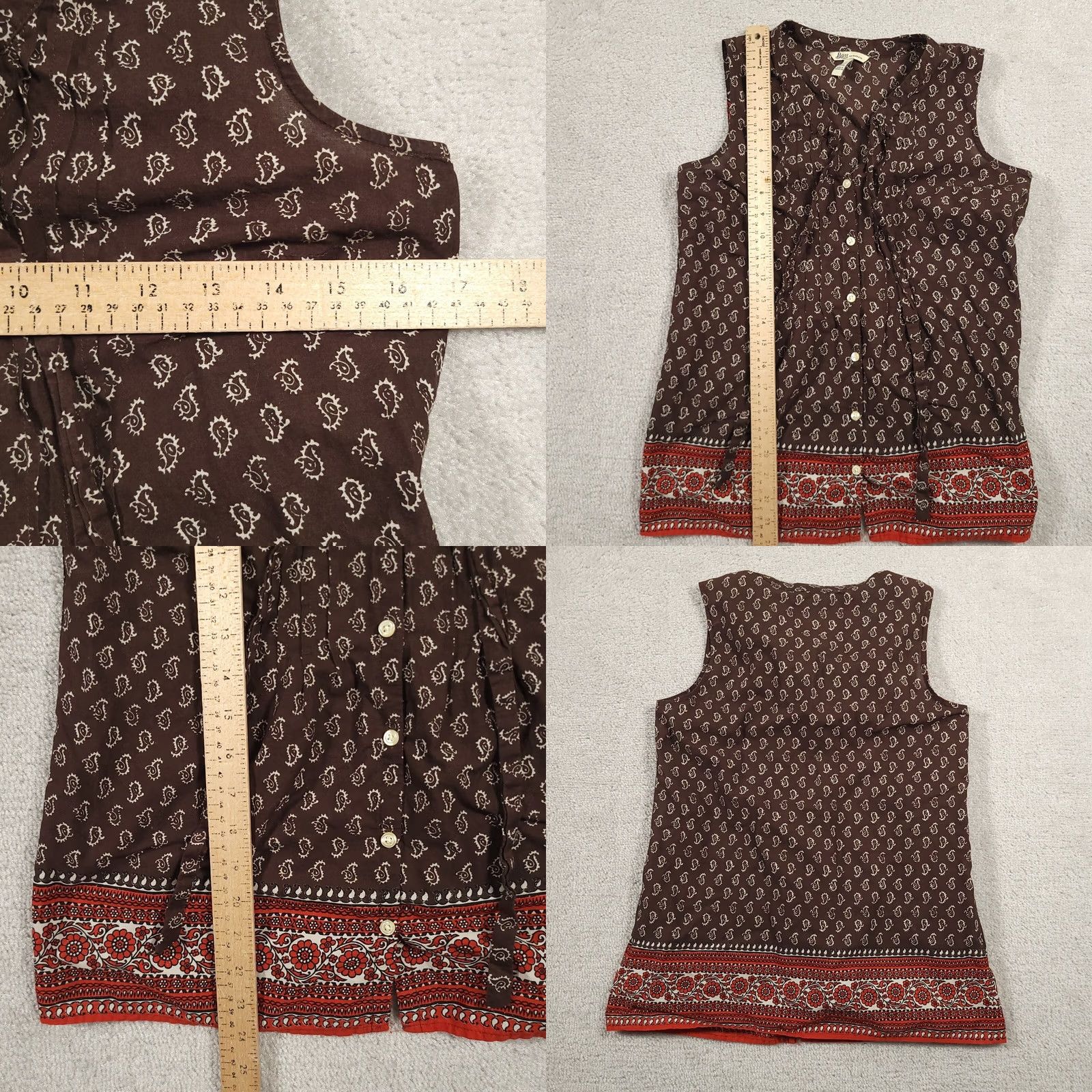 Vintage G. H. Bass & Co. Sleeveless Button-Up Shirt Women's XS Brown Paisley Print Size XS / US 0-2 / IT 36-38 - 8 Thumbnail