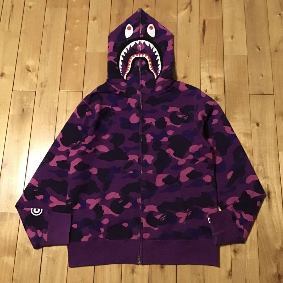 BAPE purple camo WGM Shark full zip hoodie a bathing ape