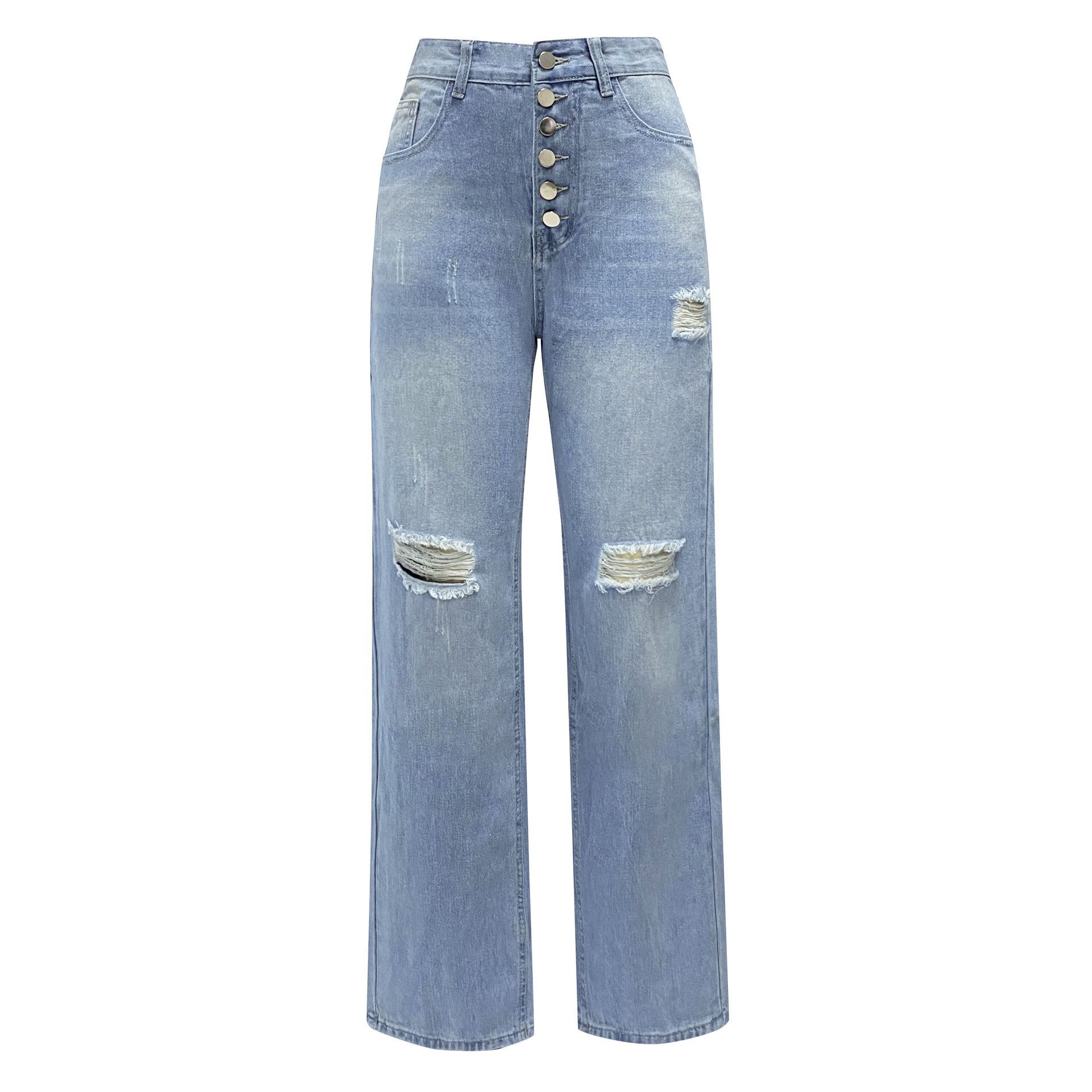 Other Blue ripped jeans loose washed straight casual trousers Size 26" / US 2 / IT 38 - 1 Thumbnail