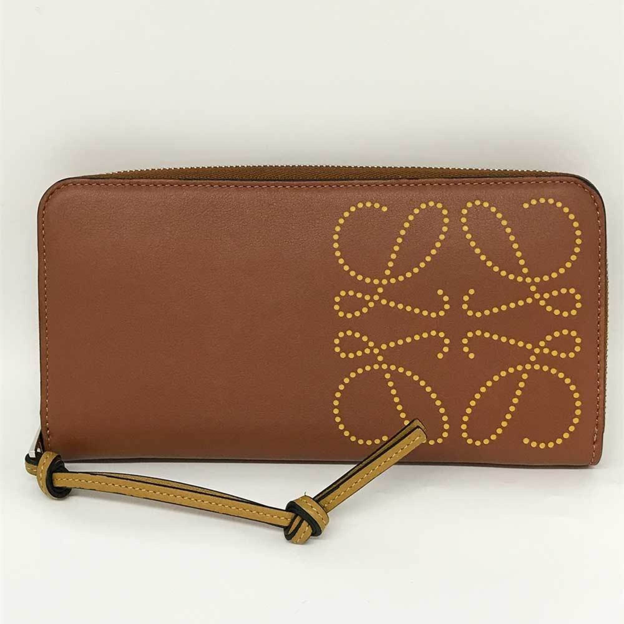 image of Loewe Anagram Round C500T12X03 Leather Brown Long Wallet, Women's