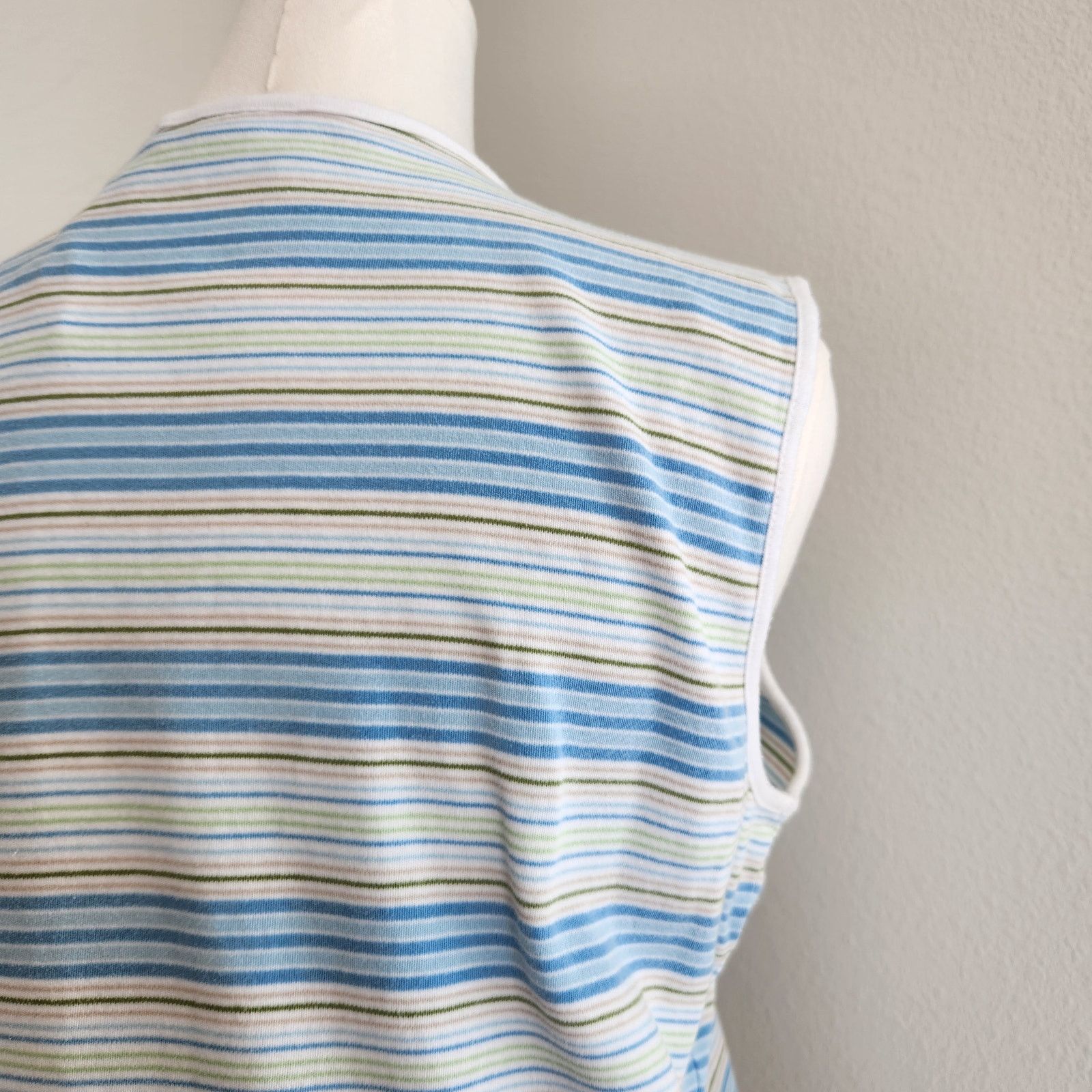 Vintage Y2K White Blue Green Stripe Knit Cotton Tank Top M Size M / US 6-8 / IT 42-44 - 8 Thumbnail