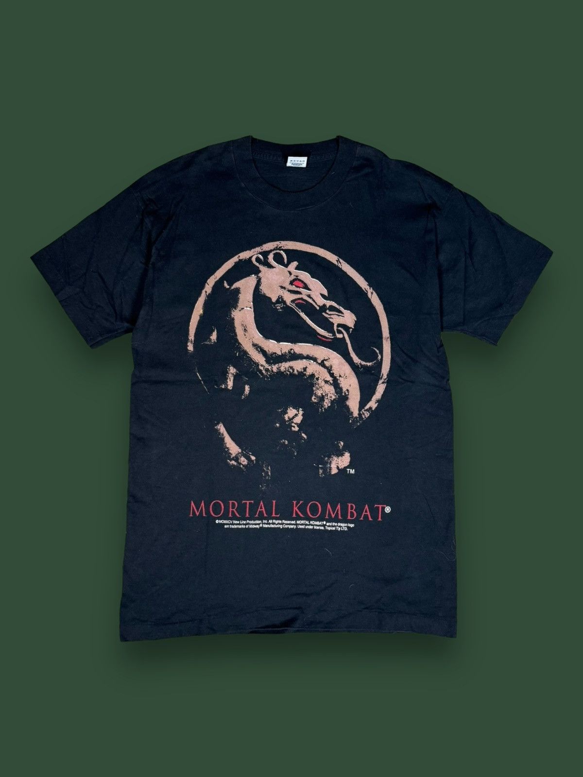 image of Movie x Vintage 1990S Mortal Kombat Dragon Logo Promo Tee in Black, Men's (Size Large)