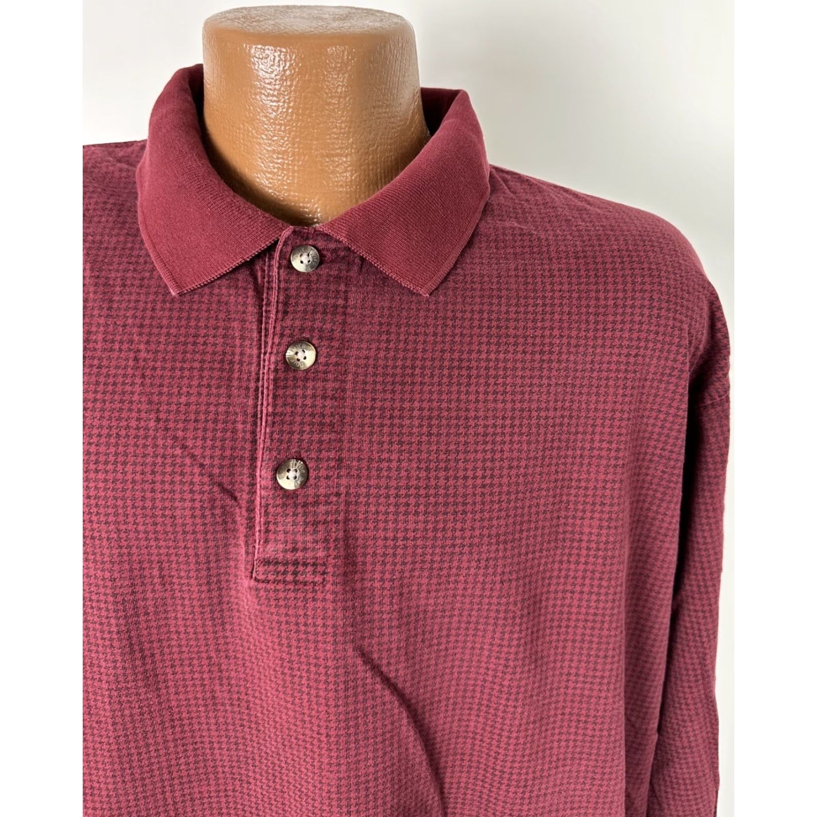 Eddie Bauer VINTAGE Eddie Bauer Polo Shirt Men L Red Houndstooth Heavyweight Oversized 90s Casual Golf Preppy Sports Outdoor Mens Polo Size US L / EU 52-54 / 3 - 3 Thumbnail