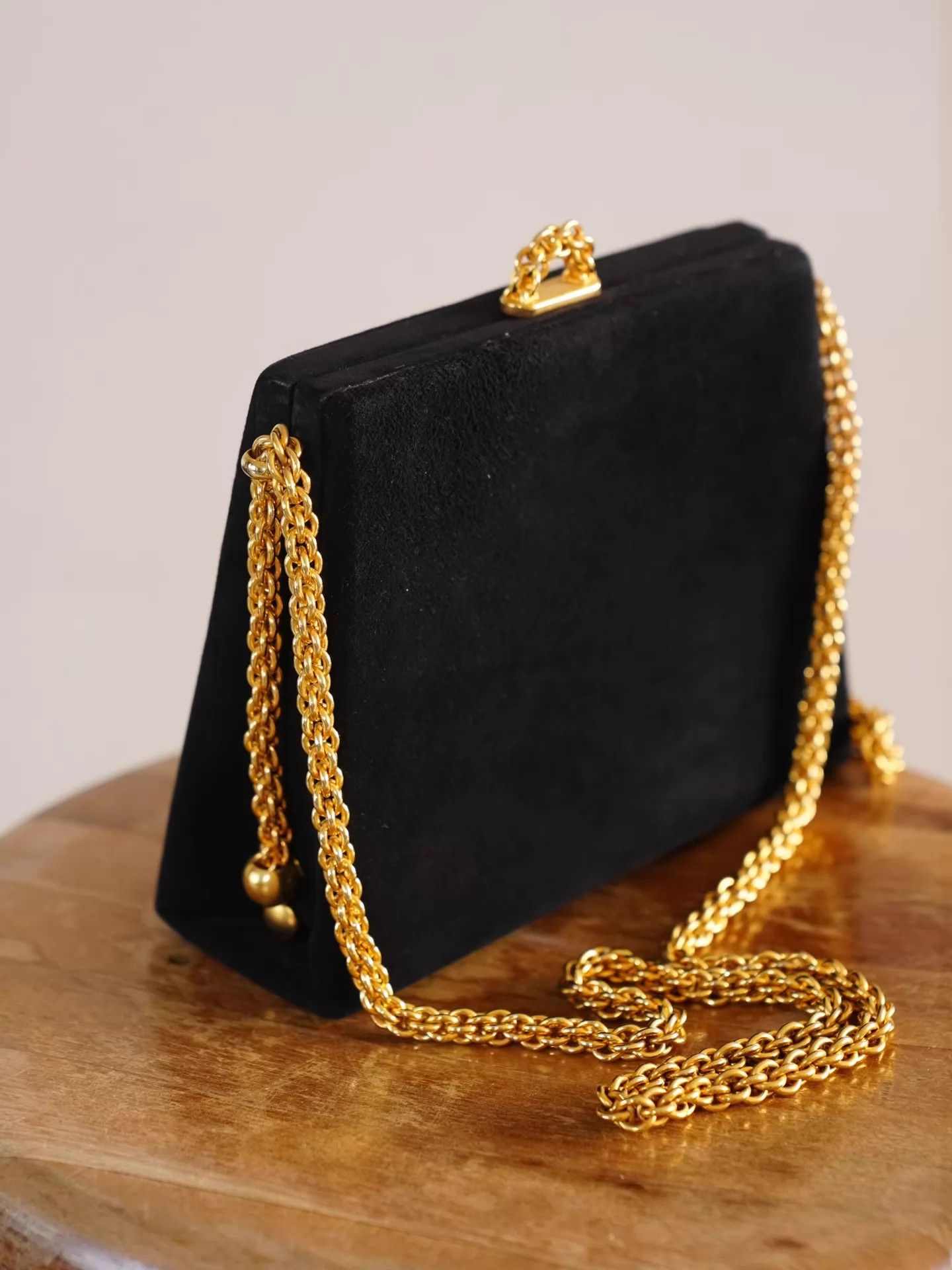 Paloma Picasso Paloma Picasso Vintage Black Gold Suede Chain Box Bag Size ONE SIZE - 2 Thumbnail